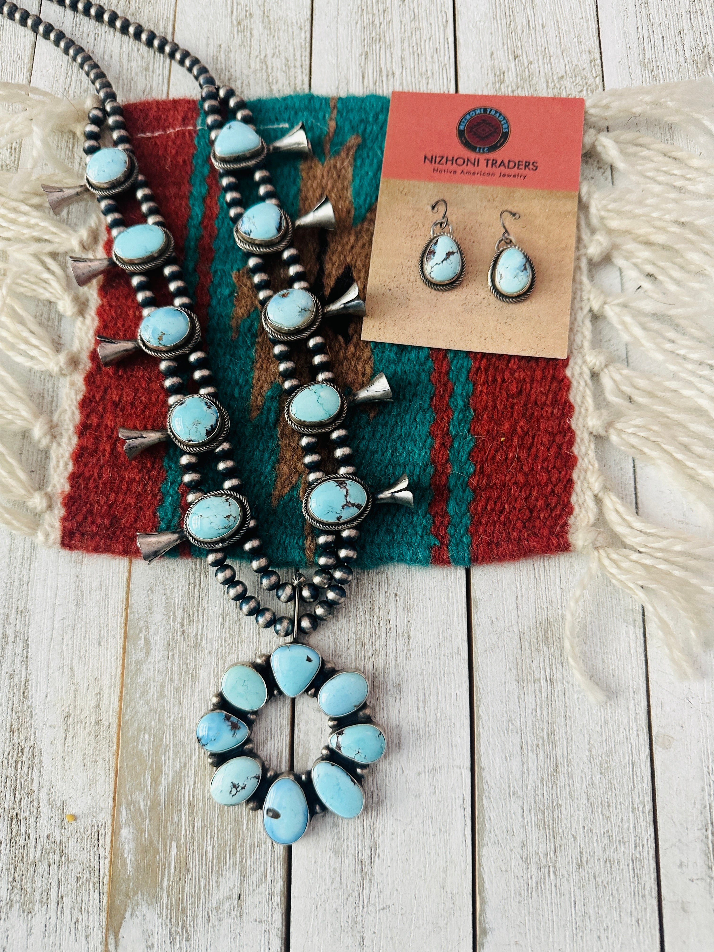 Navajo Golden Hills Turquoise & Sterling Silver Necklace Set