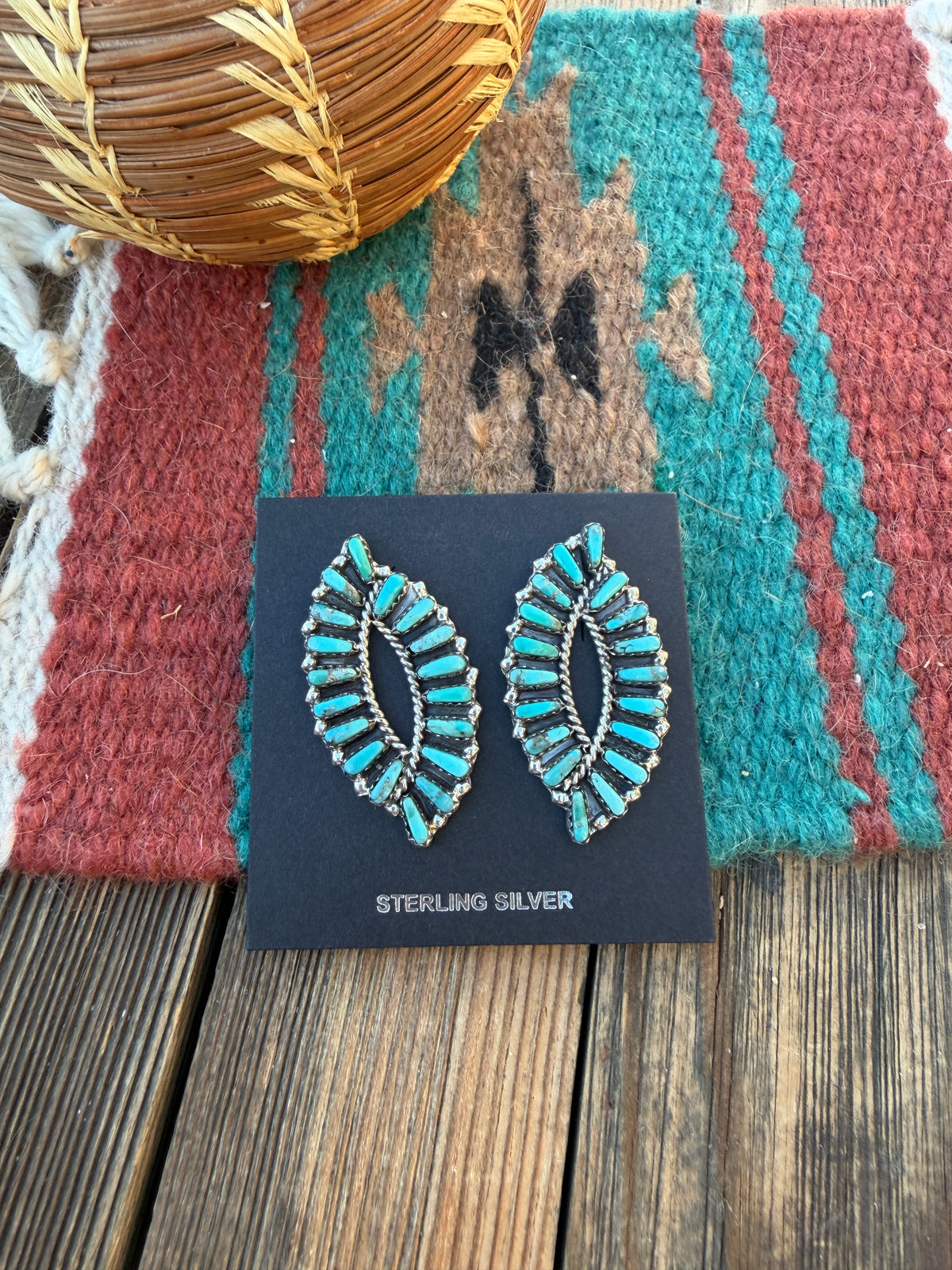 Handcrafted Turquoise & Sterling Silver Needle Point Post Earrings