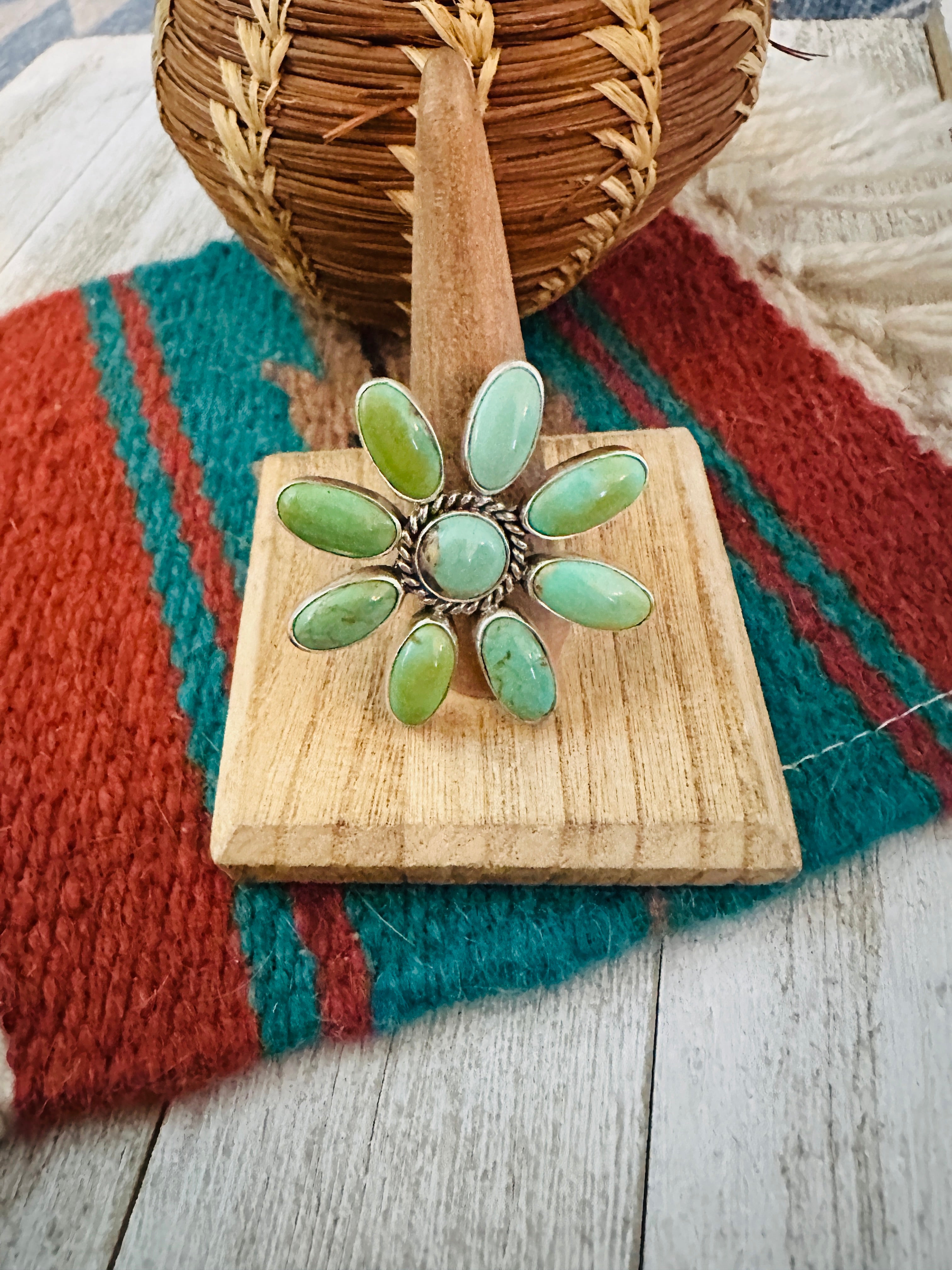 Navajo Sterling Silver & Turquoise Flower Adjustable Ring