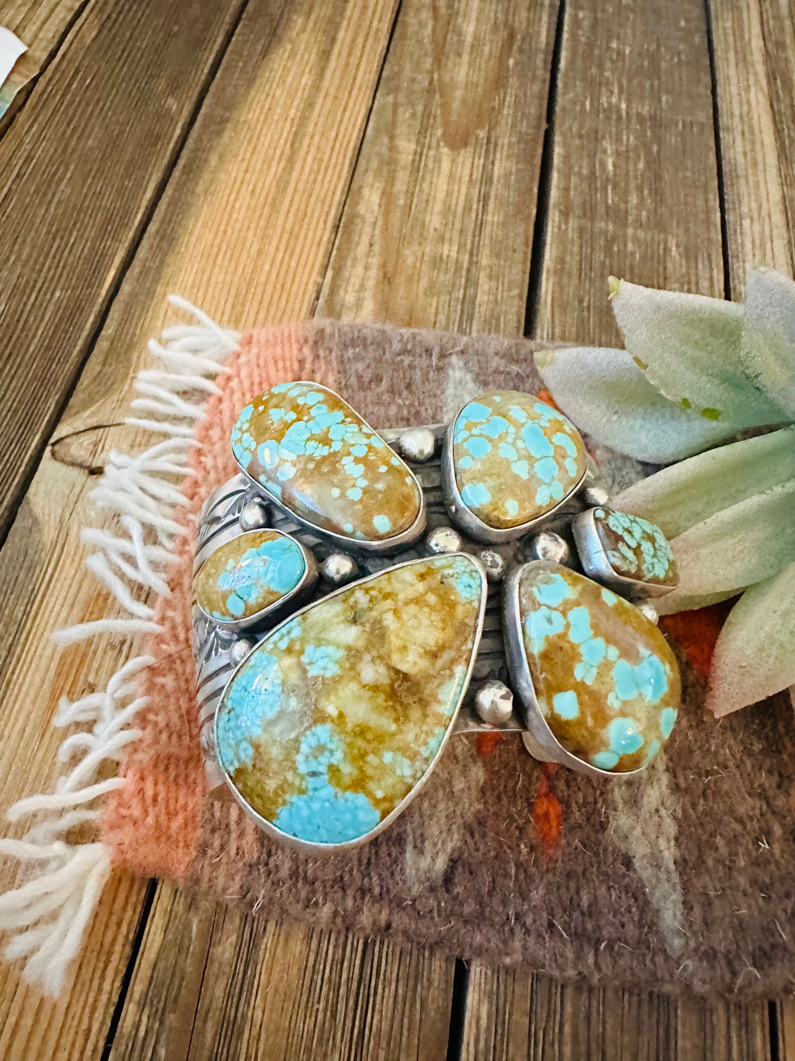 Navajo Number 8 Turquoise & Sterling Silver Cluster Cuff Bracelet