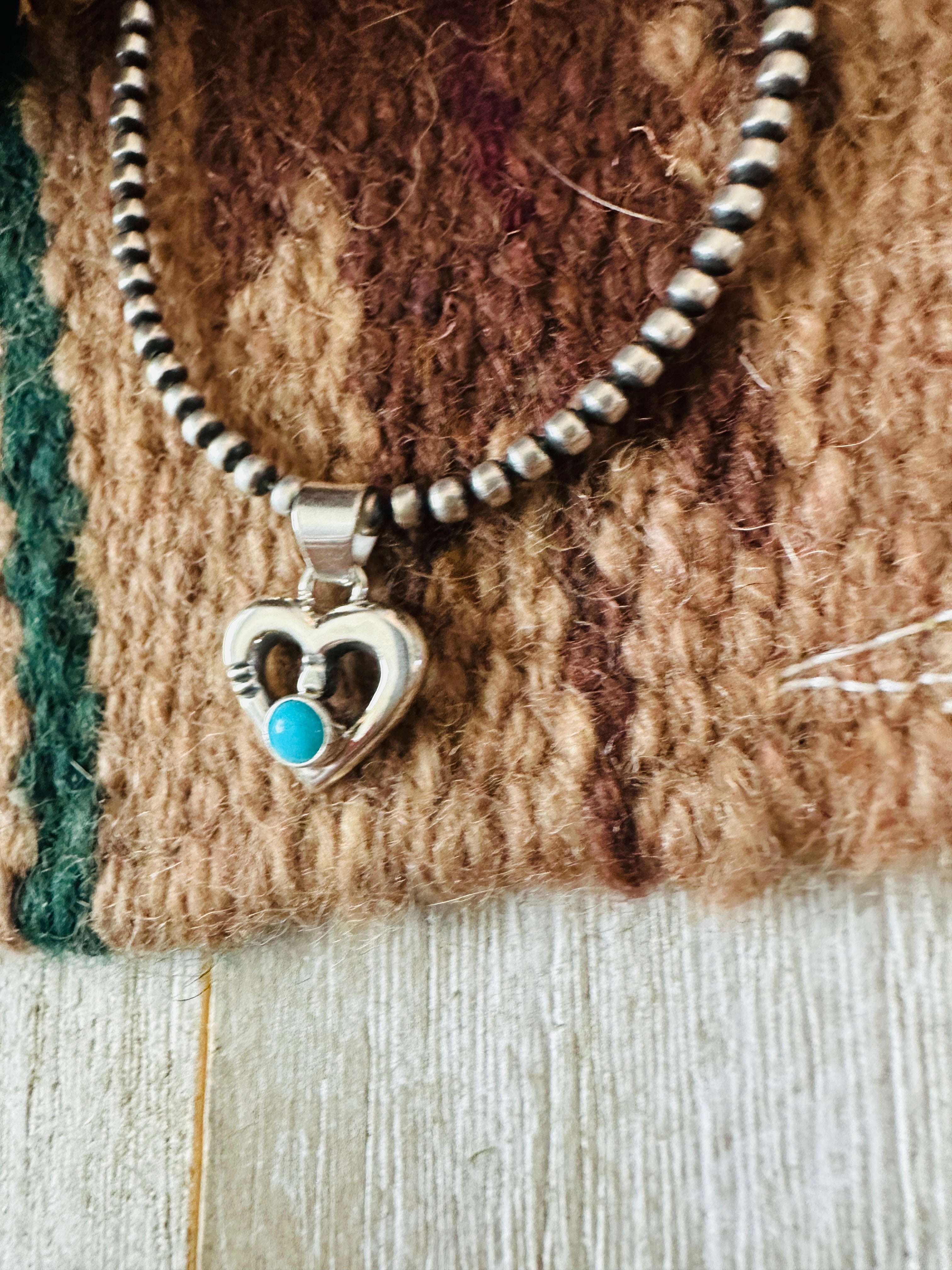 Handcrafted Turquoise & Sterling Silver Mini Heart Pendant