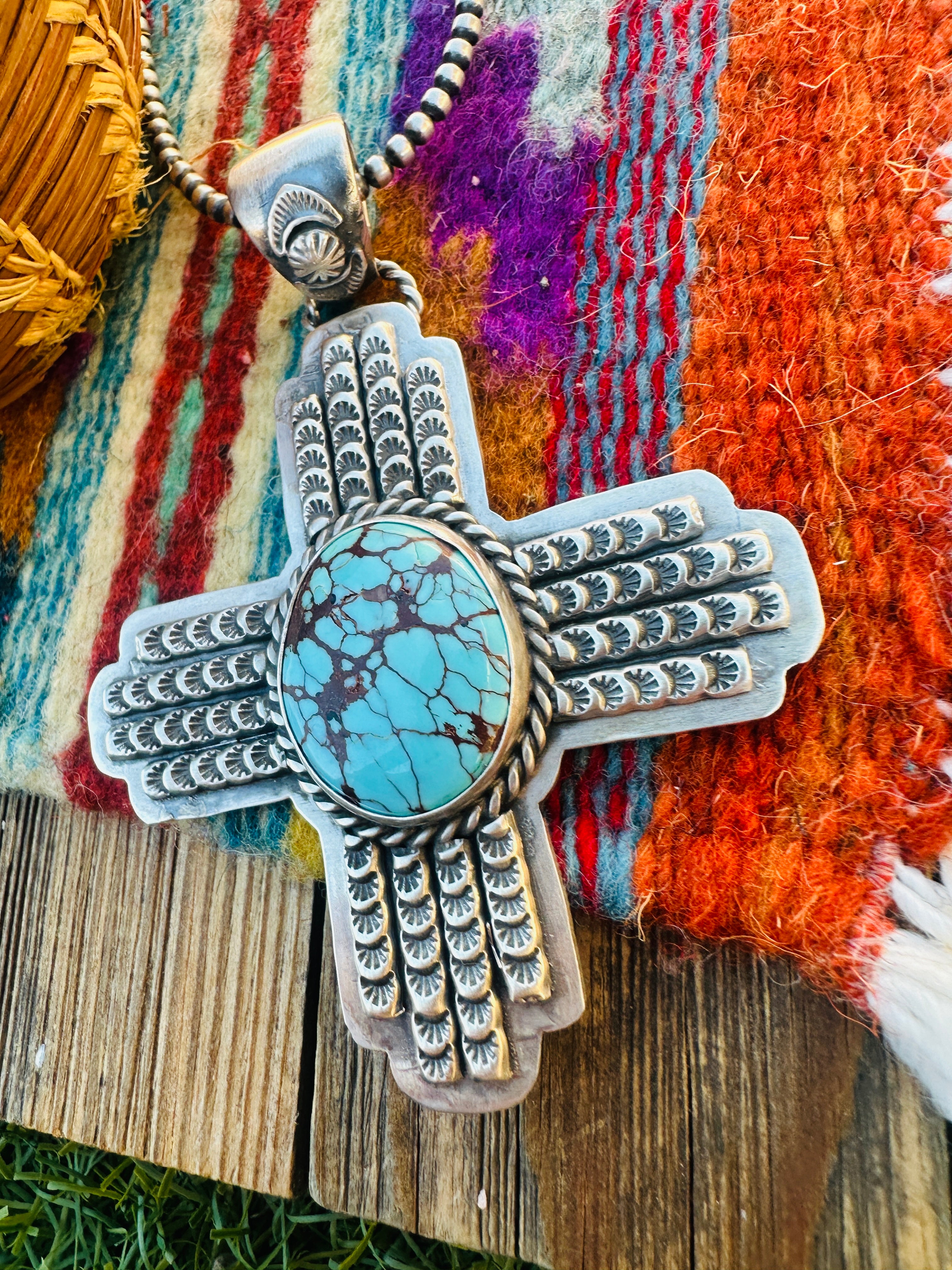 Handcrafted Sterling Silver & Turquoise Zia Cross Pendant