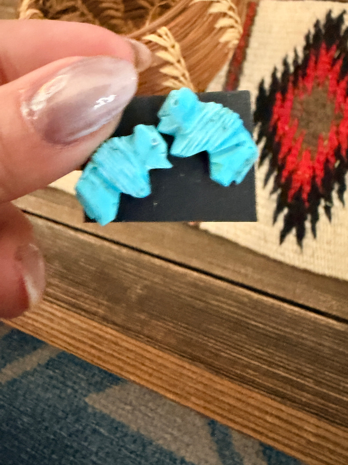 Handcrafted Hand Carved Turquoise Fetish Buffalo Stud Earrings