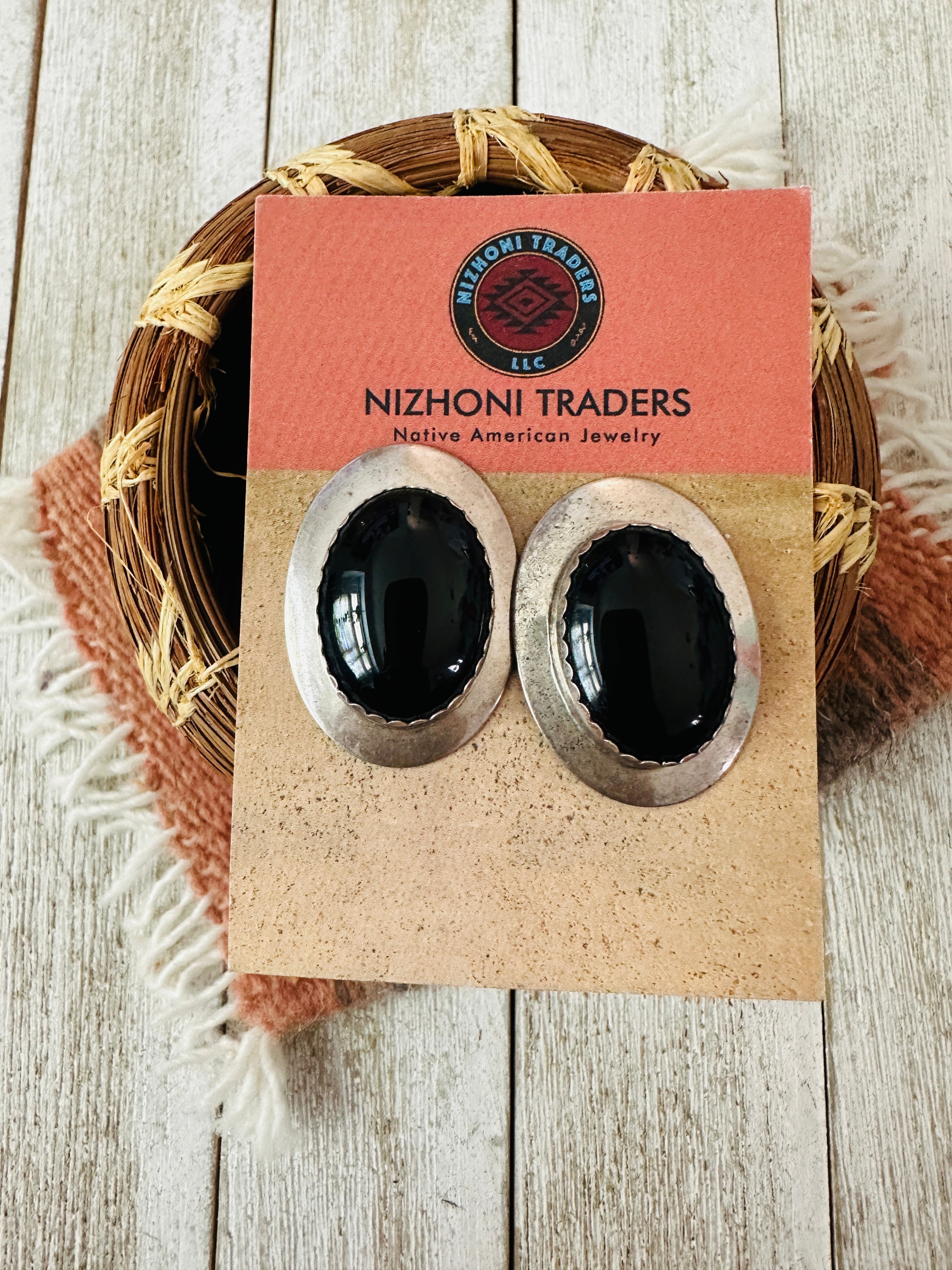 Handcrafted Old Pawn Sterling Silver & Black Onyx Post Earrings