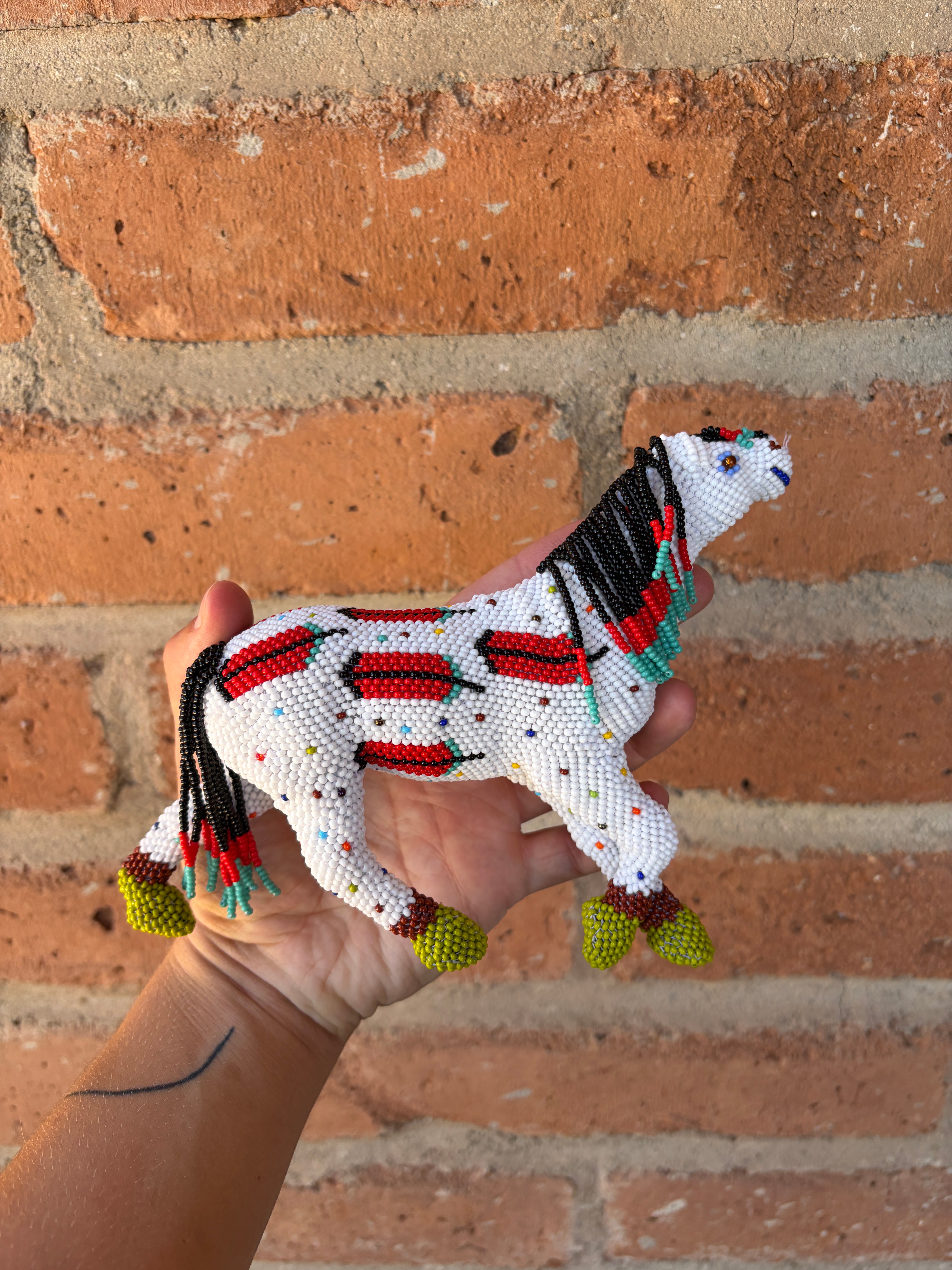 Handmade Peyote Stitched Horse Figurine- Large White