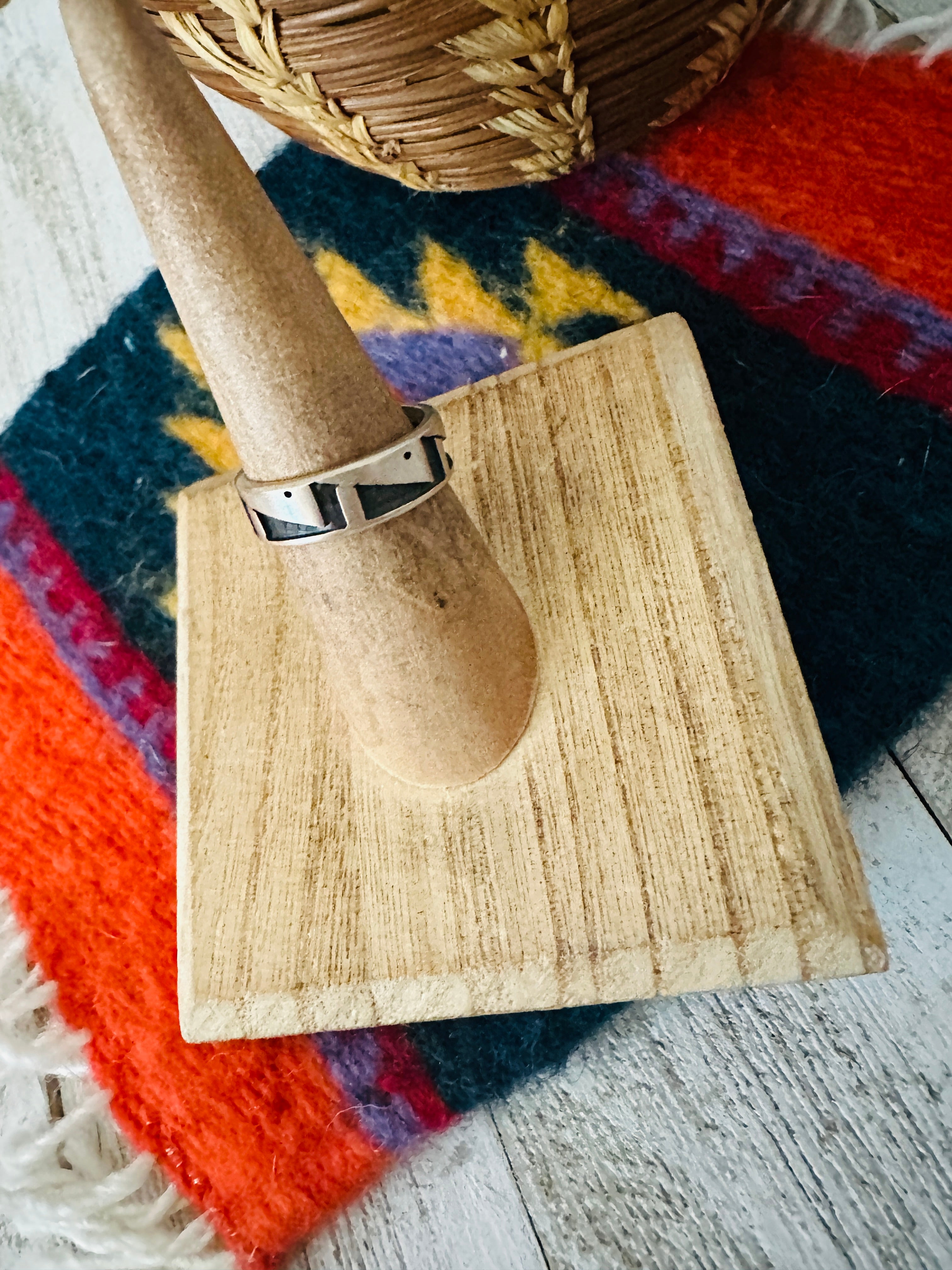 Hopi Overlaid Sterling Silver Cigar Band Ring