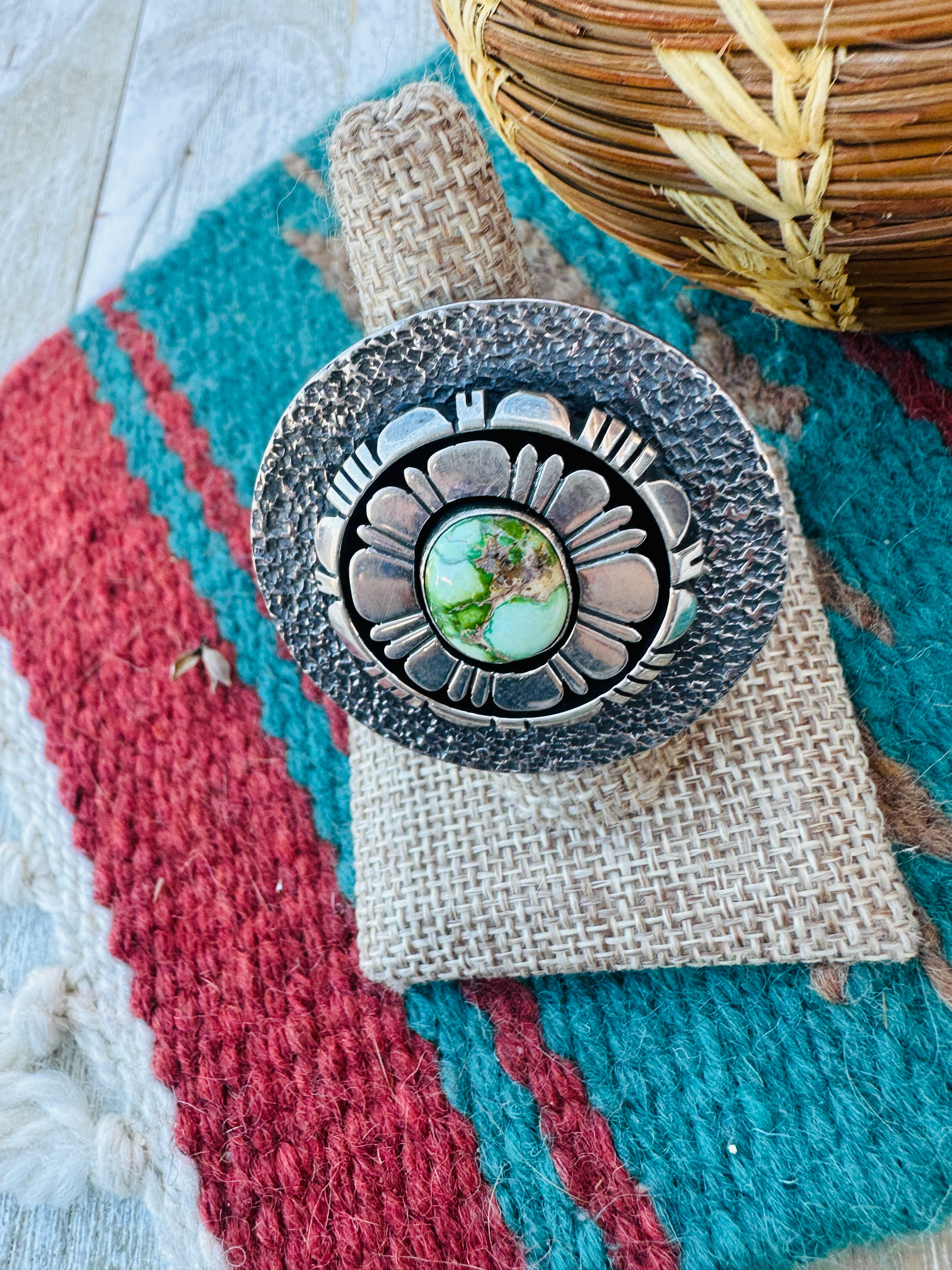 Hand Crafted Sonoran Mountain Turquoise & Sterling Silver Ring Size 9 by Daniel Benally