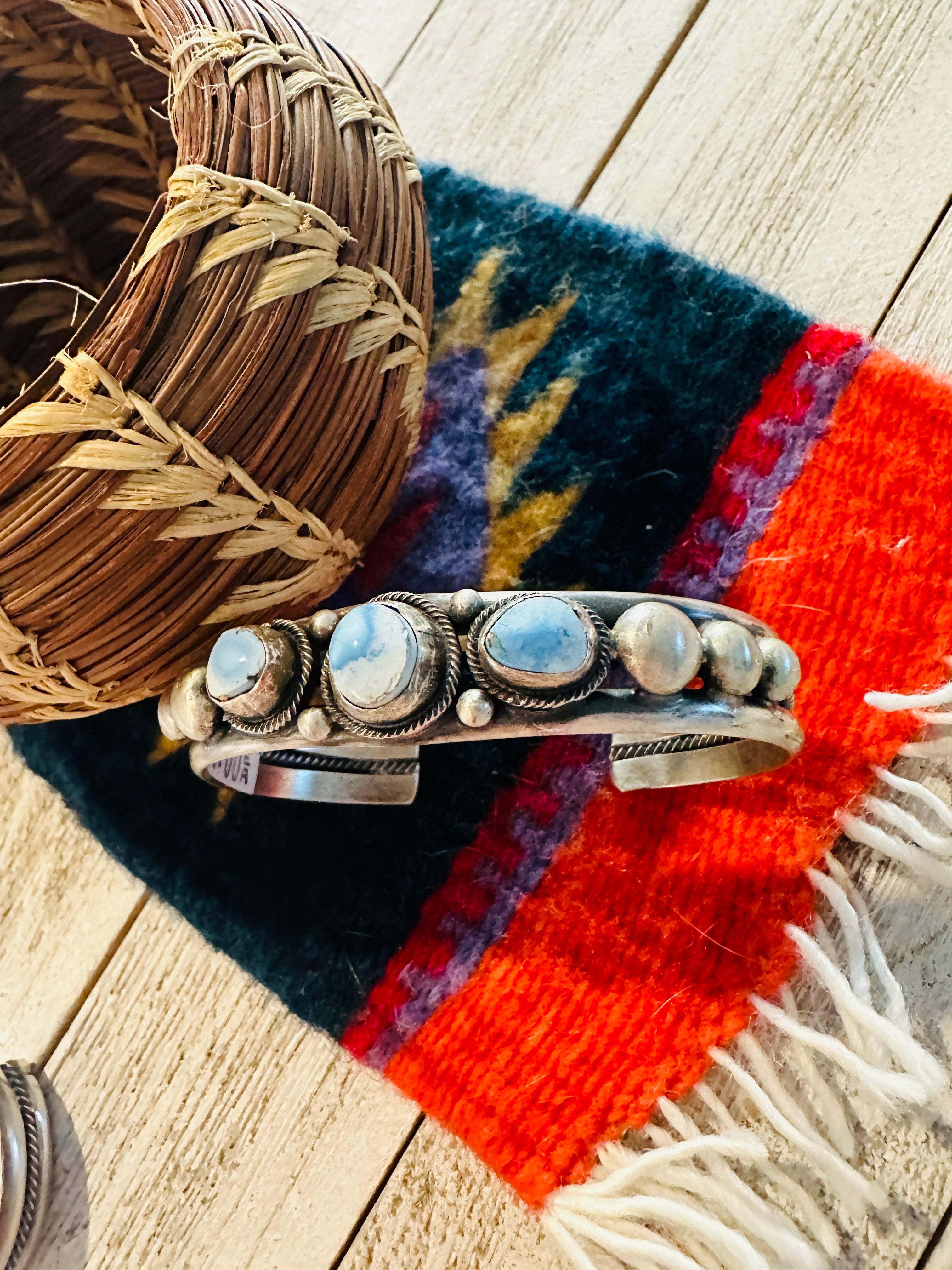 Navajo Golden Hills Turquoise & Sterling Silver Cuff Bracelet