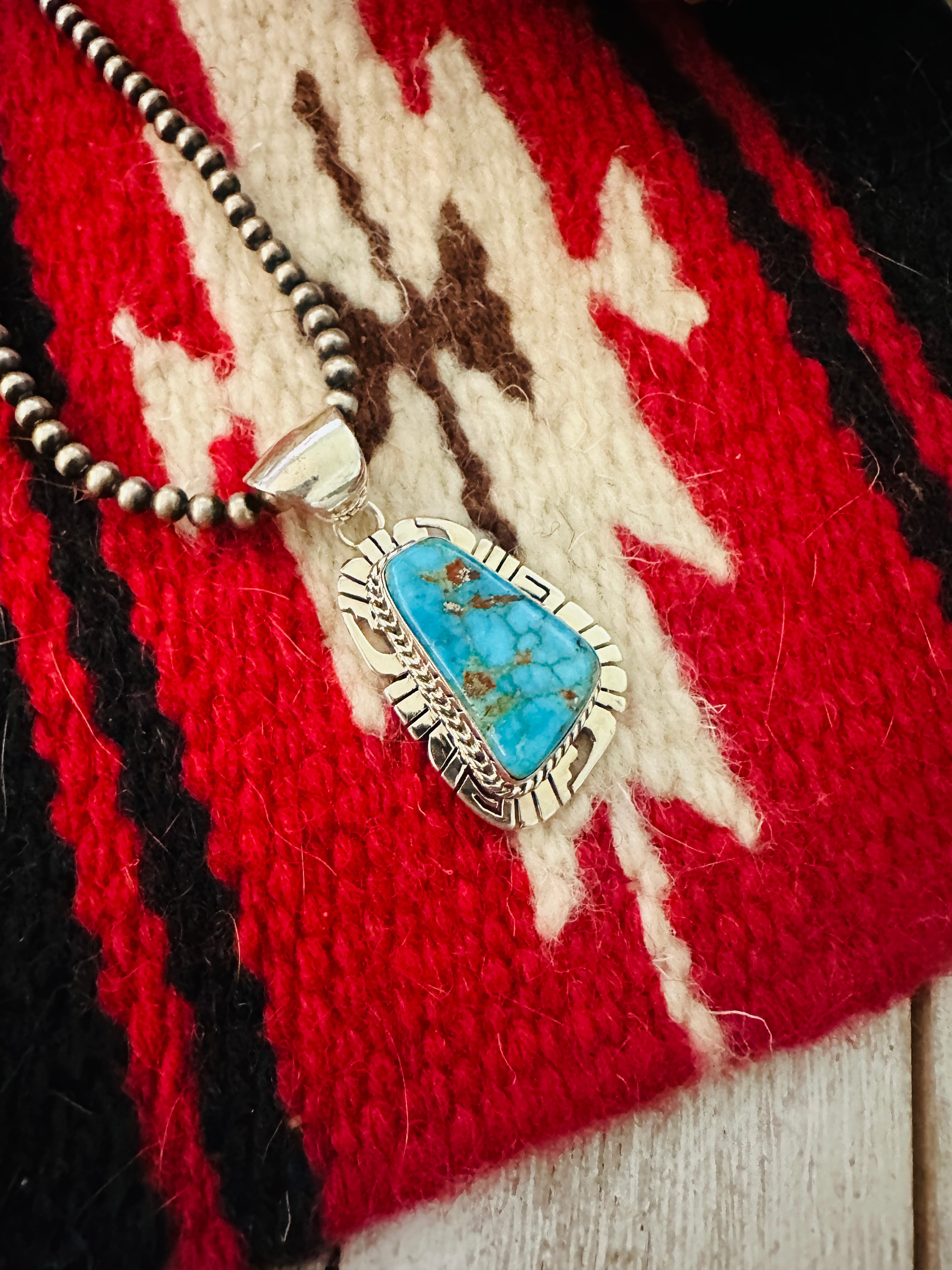 Navajo Kingman Web Turquoise & Sterling Silver Pendant