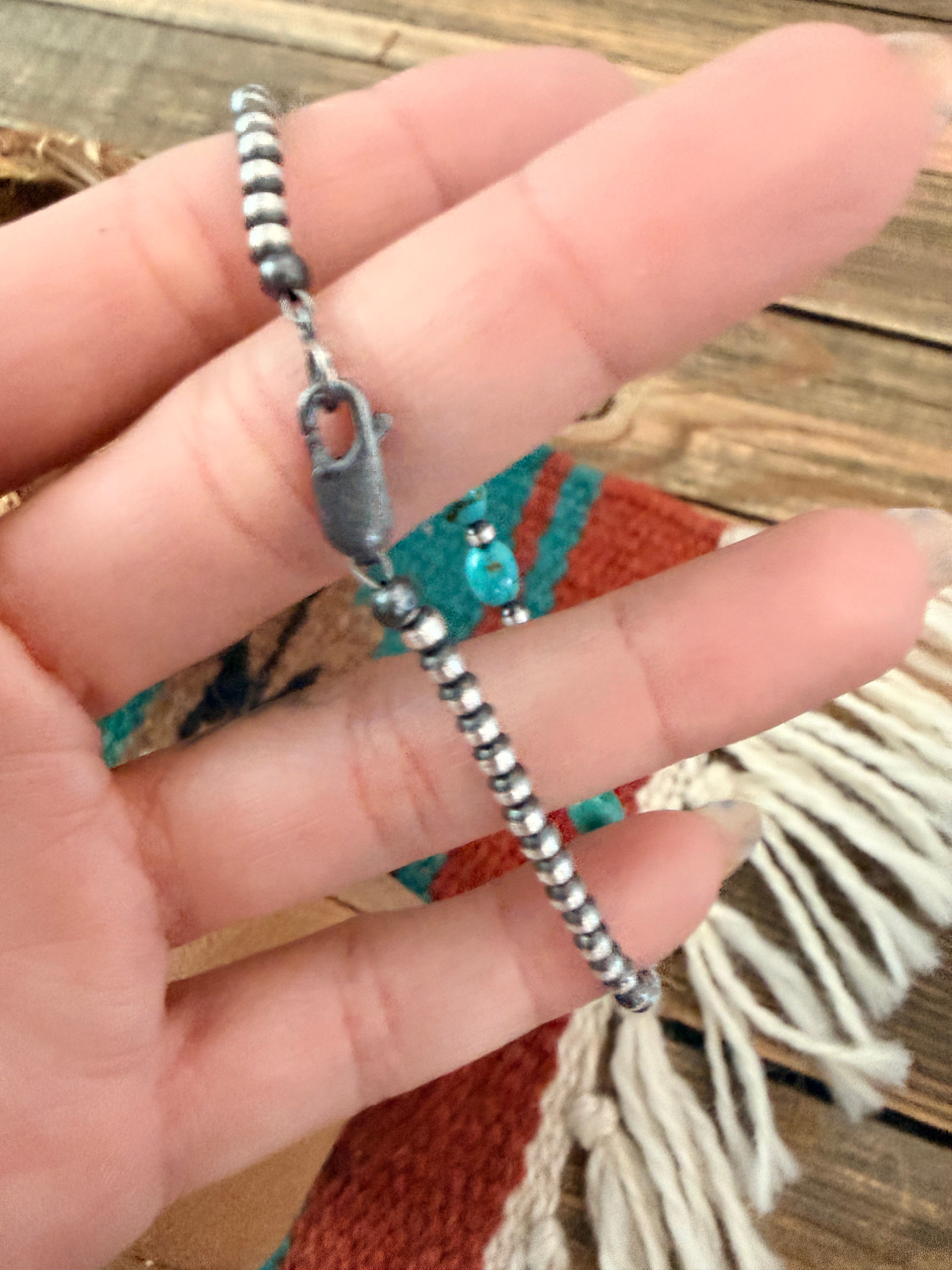 Handcrafted Sonoran Gold Turquoise & Sterling Silver Pearl Beaded Bracele