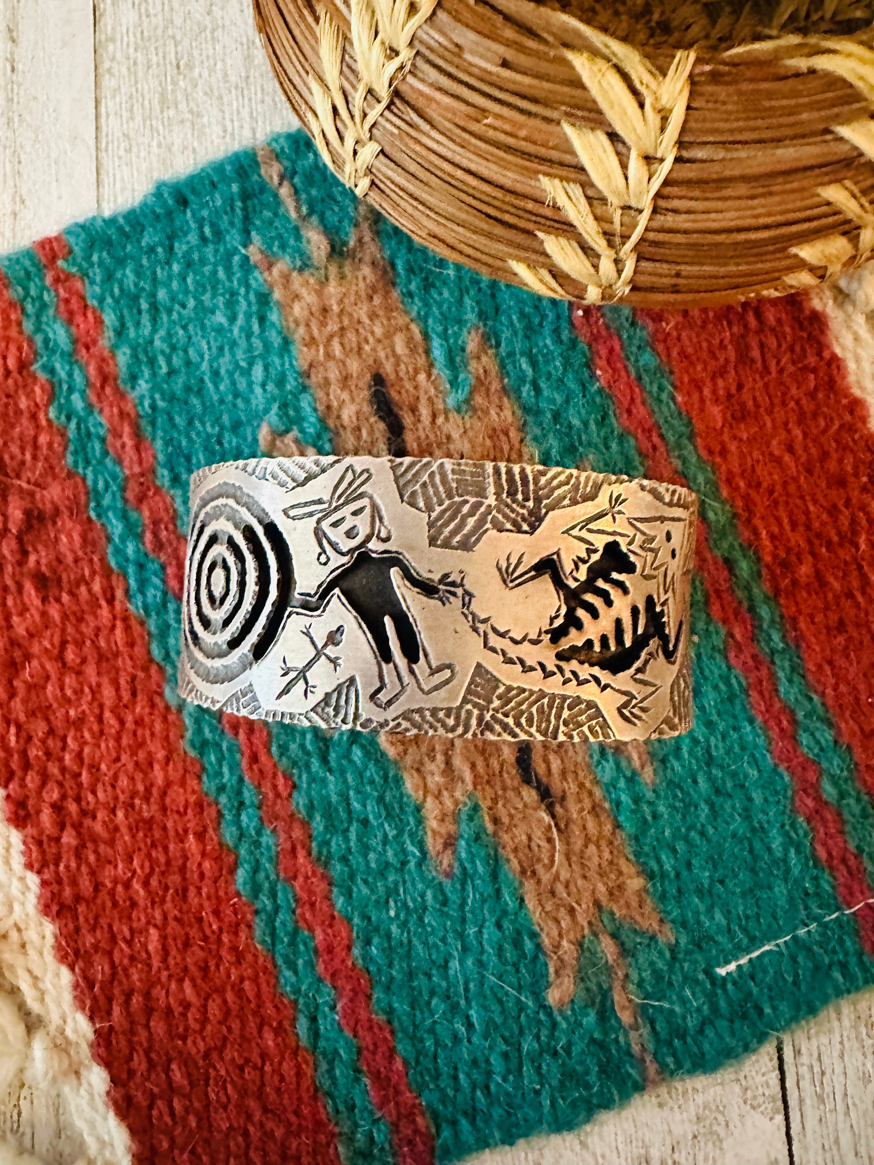 Navajo Sterling Silver Tufa Cast Cuff Bracelet by Alvin Yellowhorse