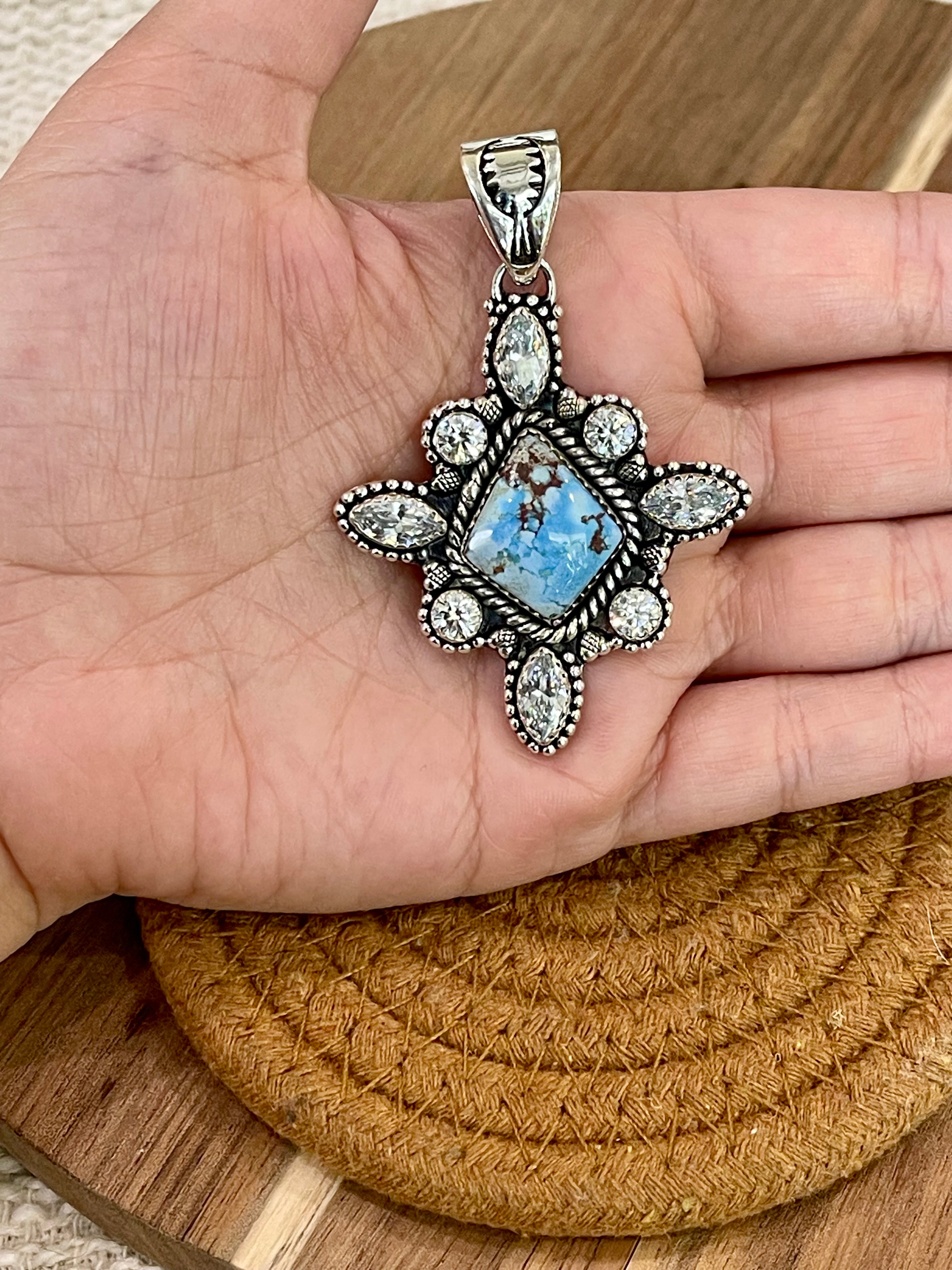 Handcrafted Sterling Silver, Golden Hills & Cz Cluster Pendant