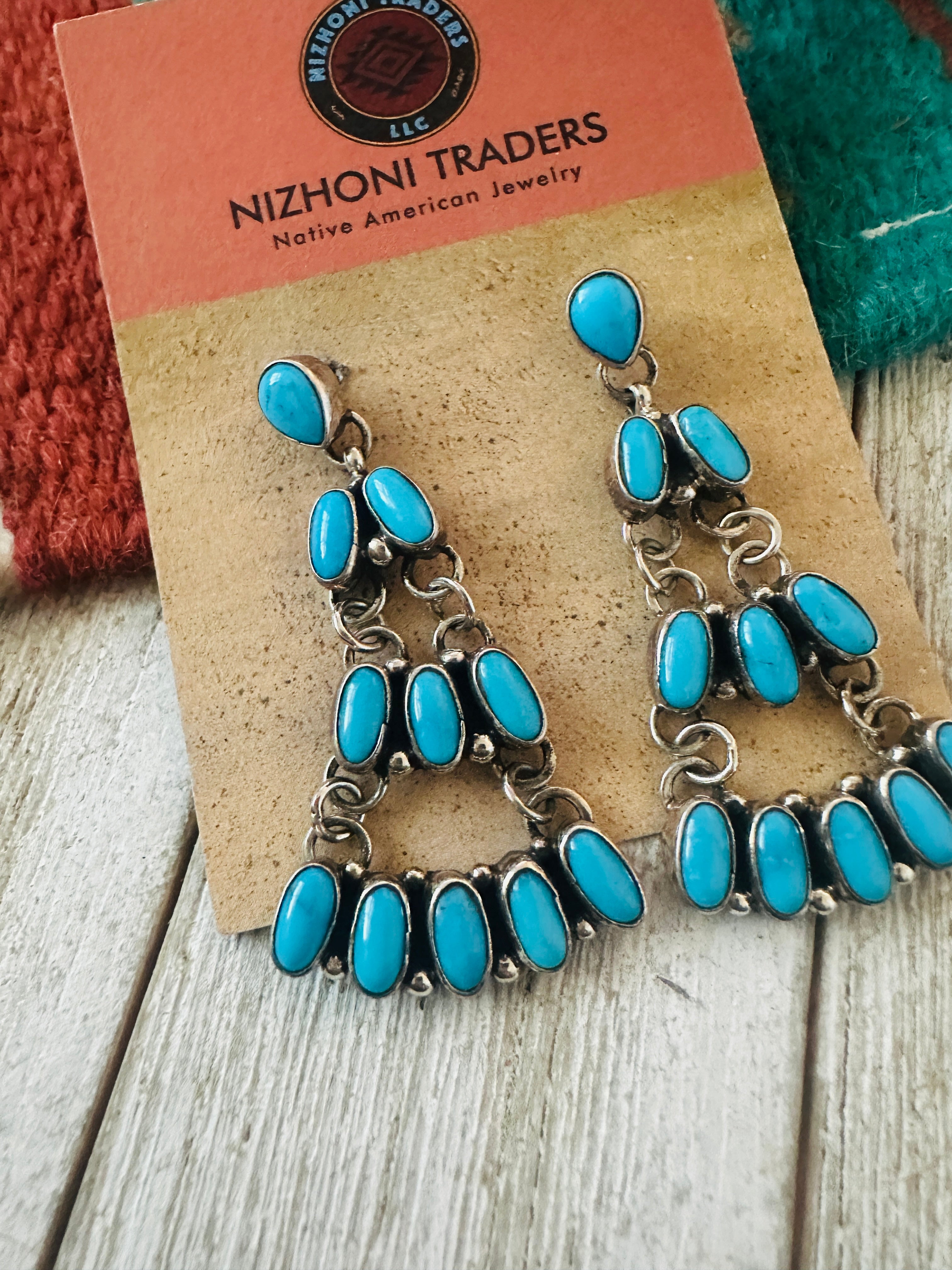 Handcrafted Turquoise & Sterling Silver Chandelier Dangle Earrings