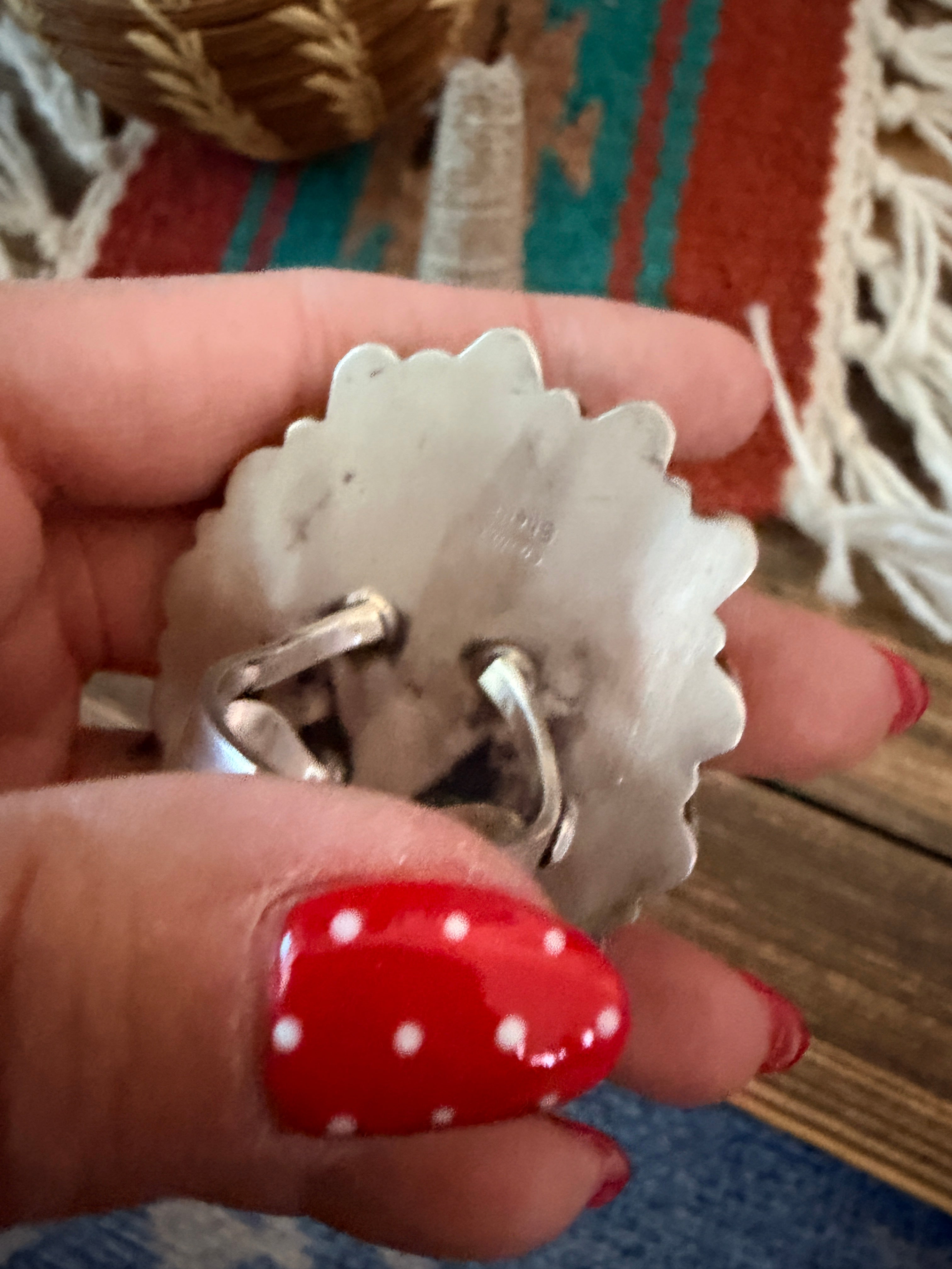 Handcrafted Spiny Oyster, Turquoise & Sterling Silver Cluster Ring by Sheila Becenti Size 11.5