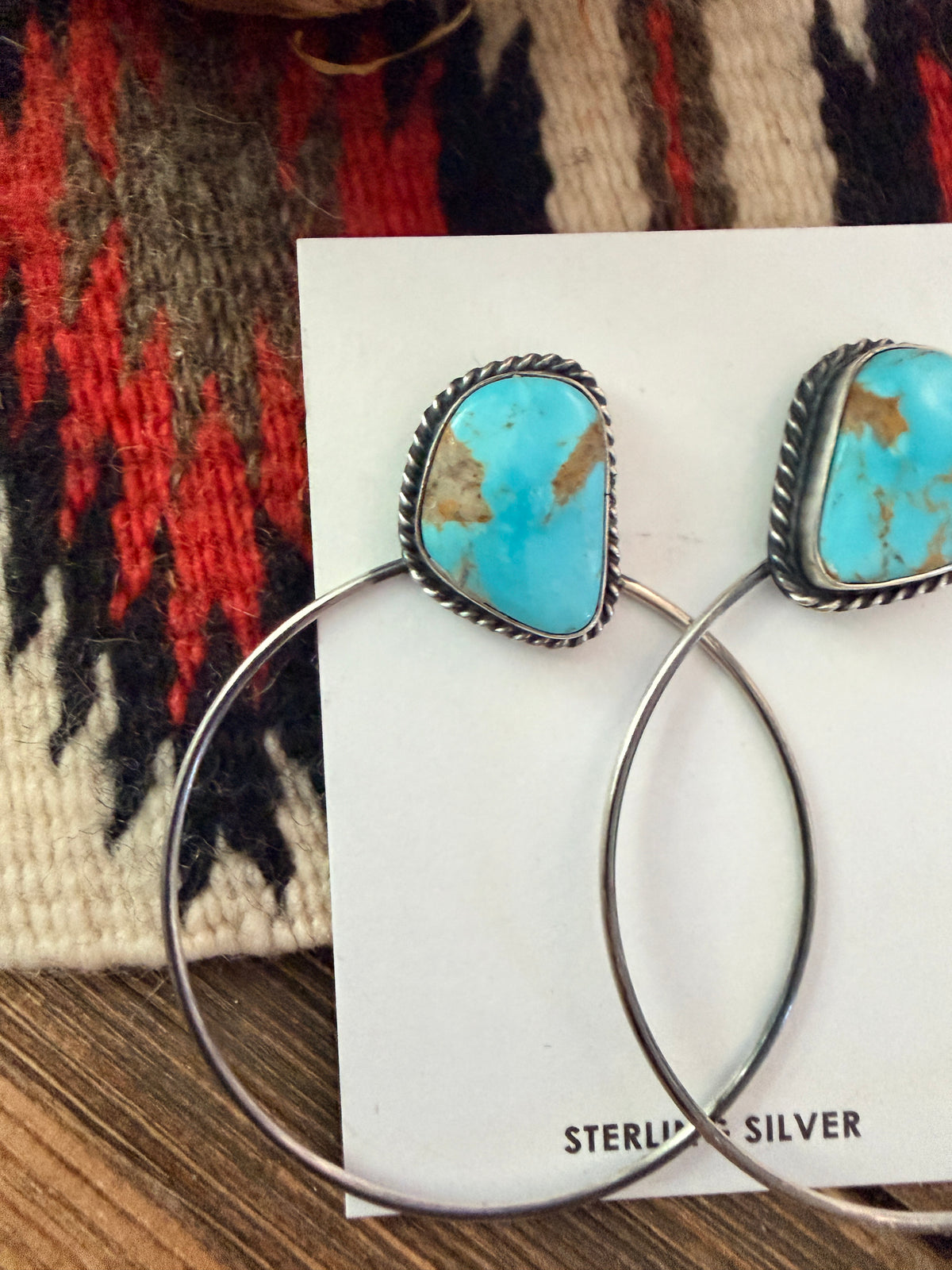 Handcrafted Turquoise and Sterling Silver Dangle Hoop Earrings by Elouise Kee