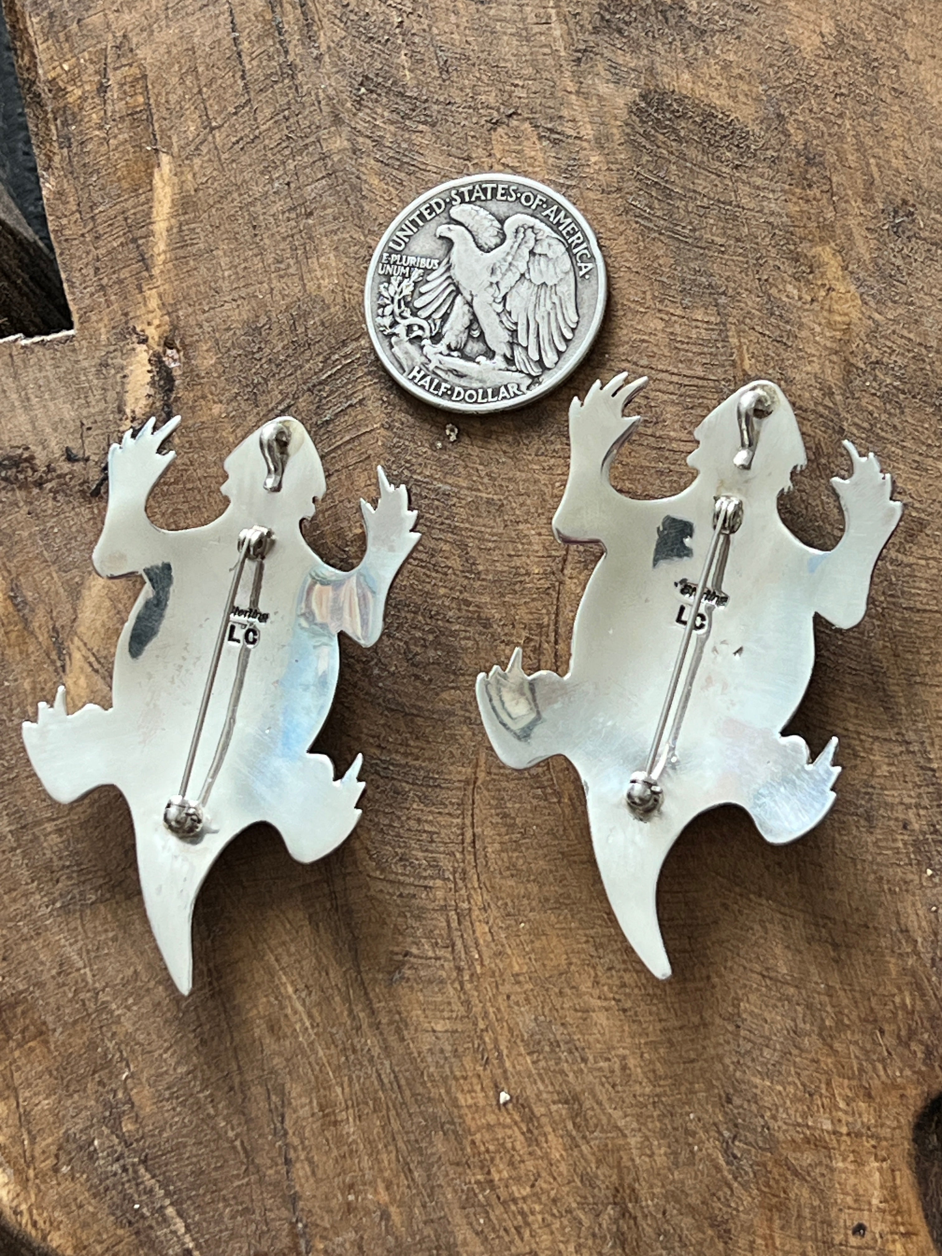 Handcrafted Sterling Silver and Stone Horned Toad Pin and Pendant by L
