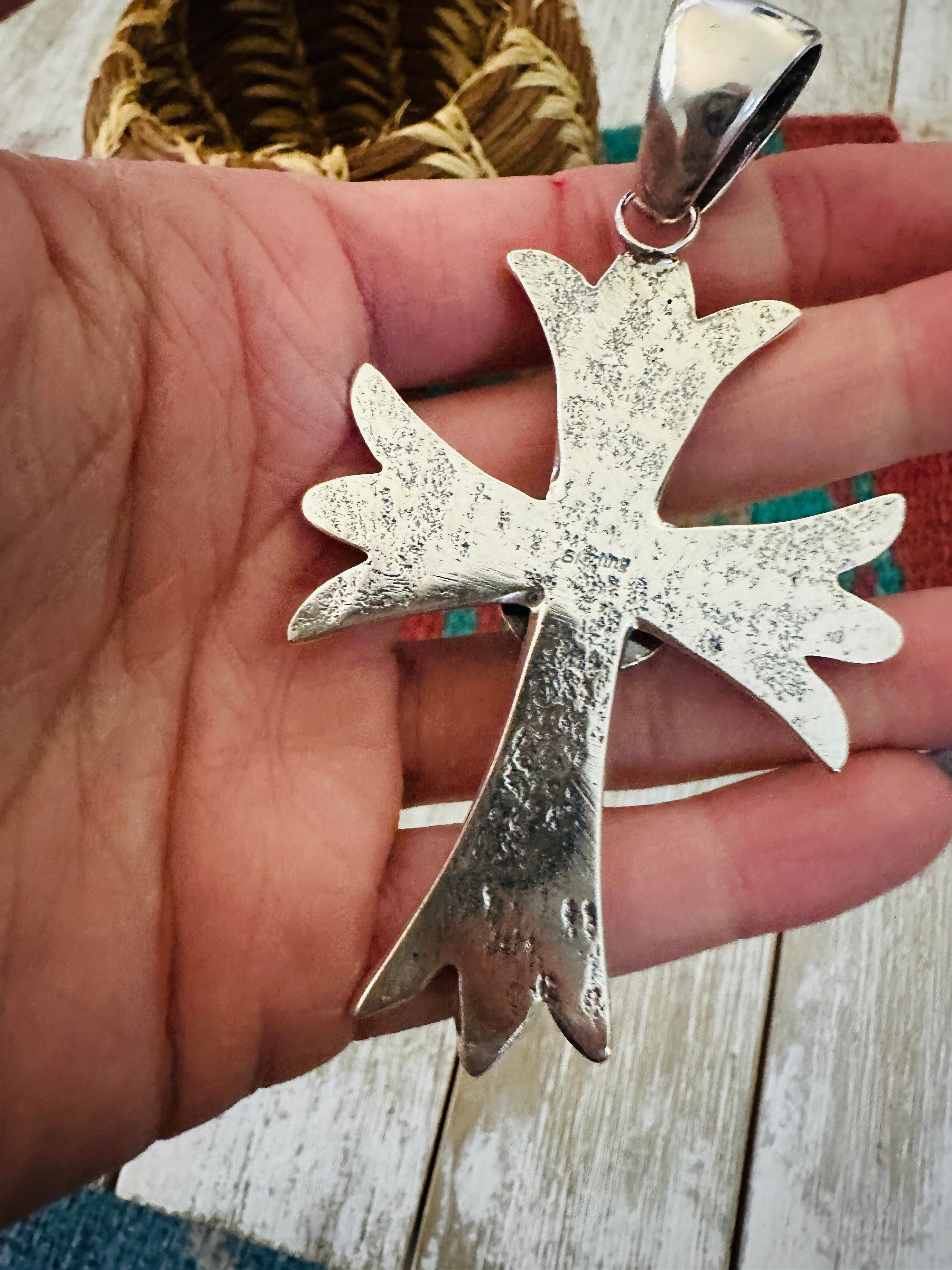 Handcrafted Sterling Silver & Turquoise Cross Pendant