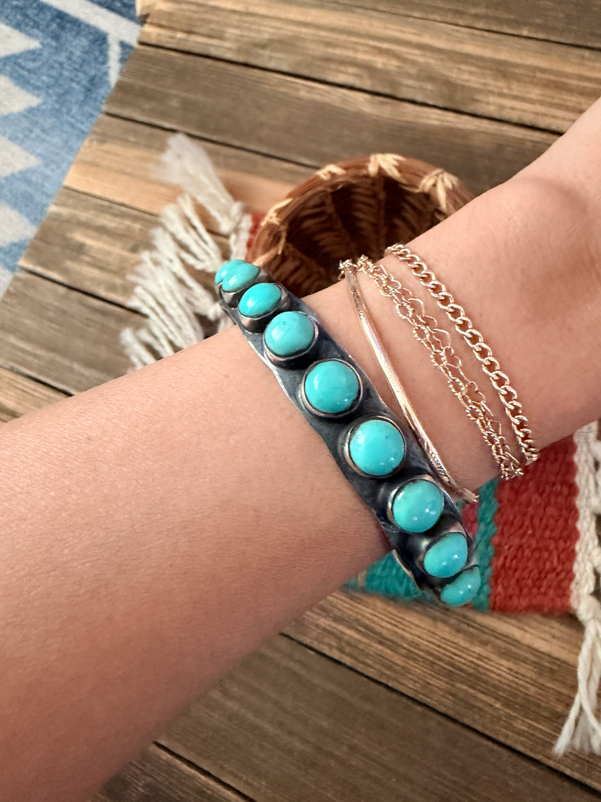 Handcrafted Turquoise & Sterling Silver Bangle Bracelet