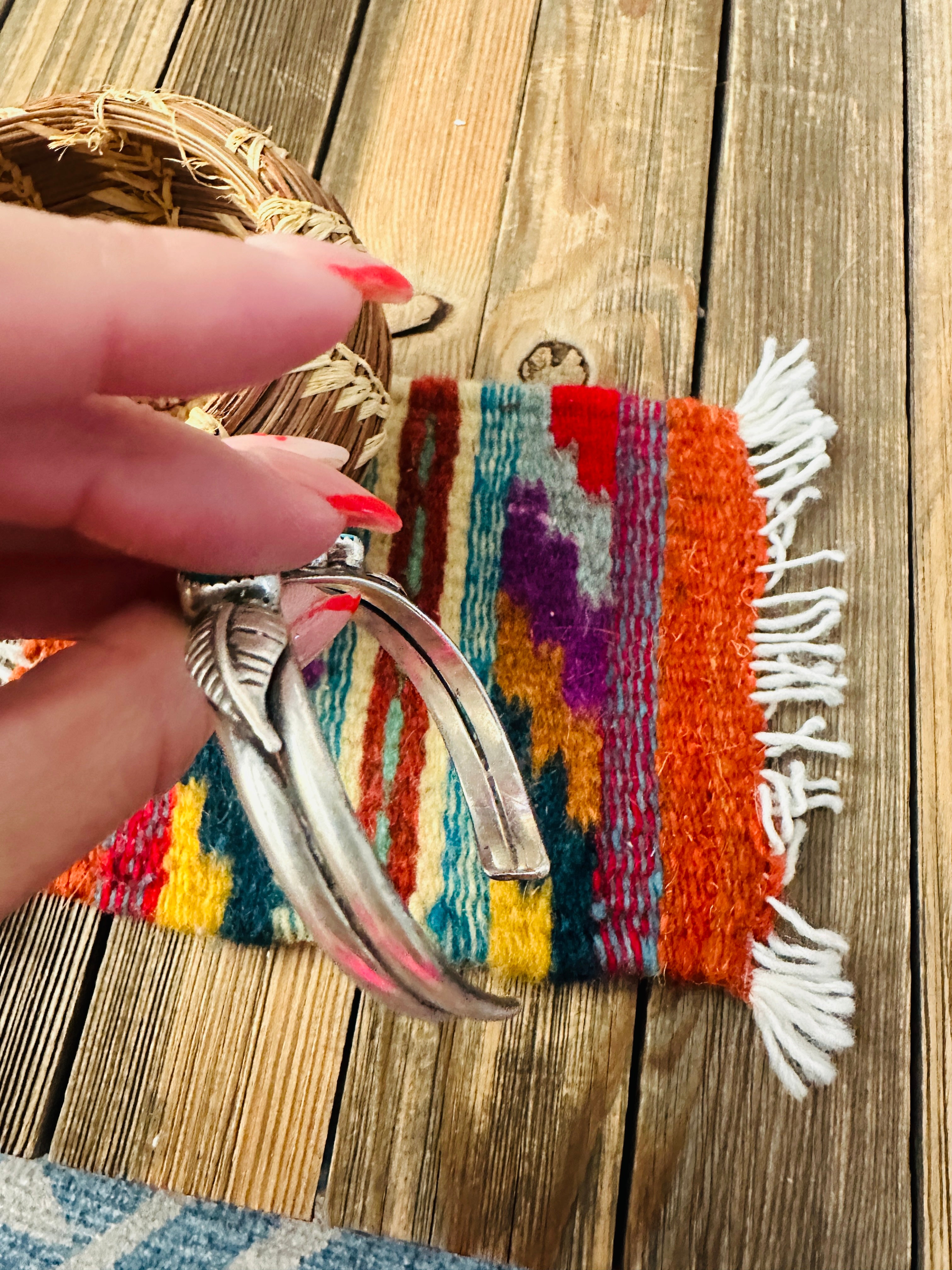 Handcrafted Old Pawn Sterling Silver & Turquoise Cuff Bracelet