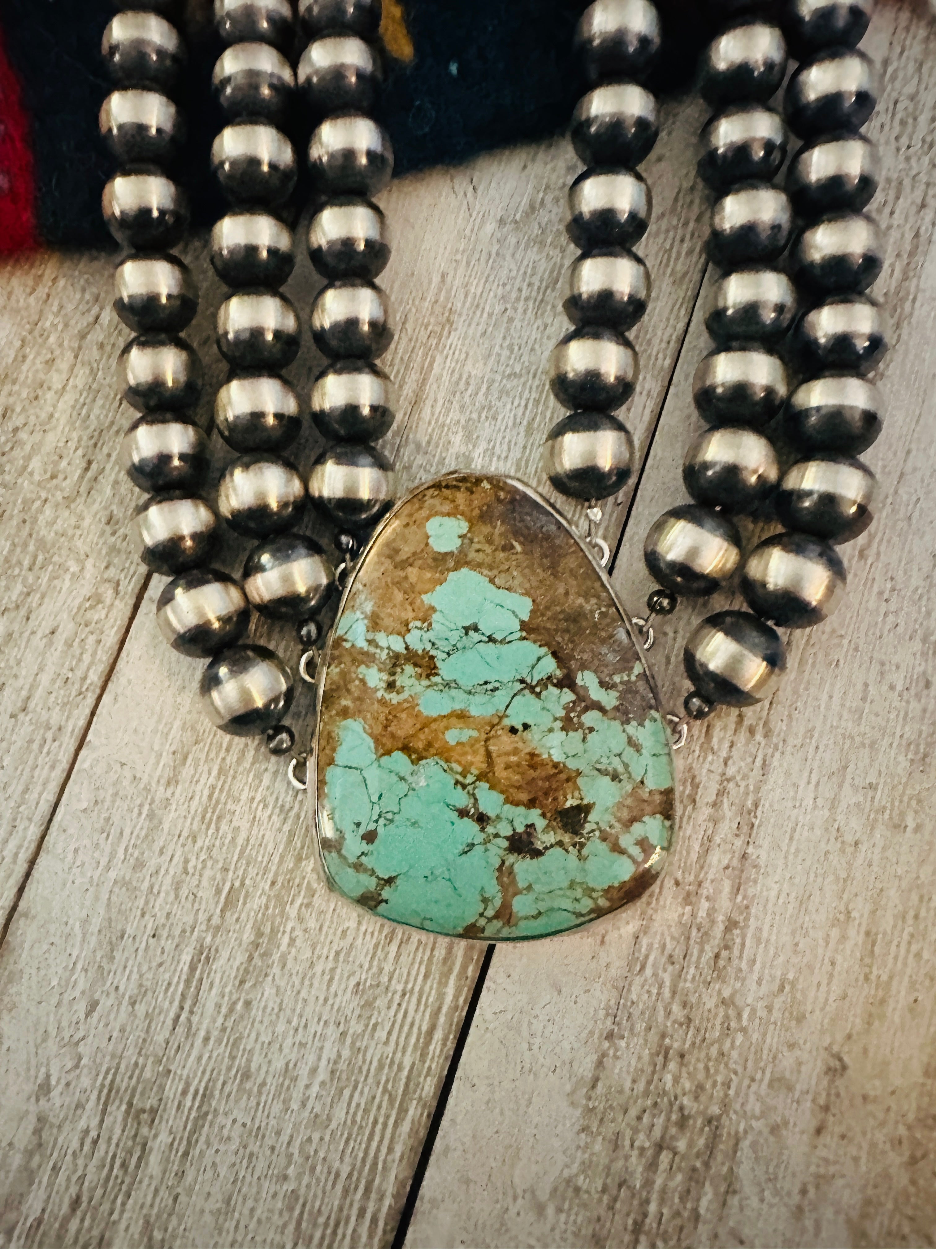 Navajo Sterling Silver & Turquoise Beaded Triple-Strand Necklace