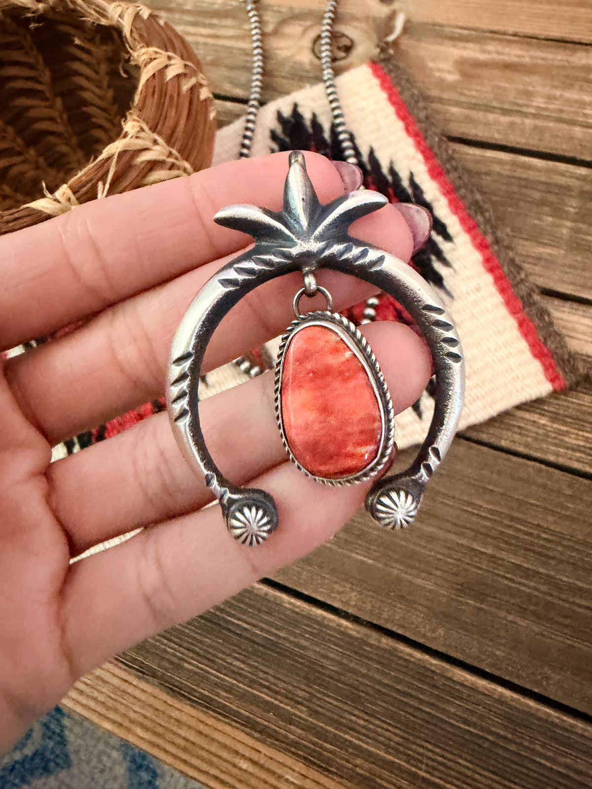 Handcrafted Sterling Silver & Spiny Oyster Naja Pendant by Martha Cayatineto