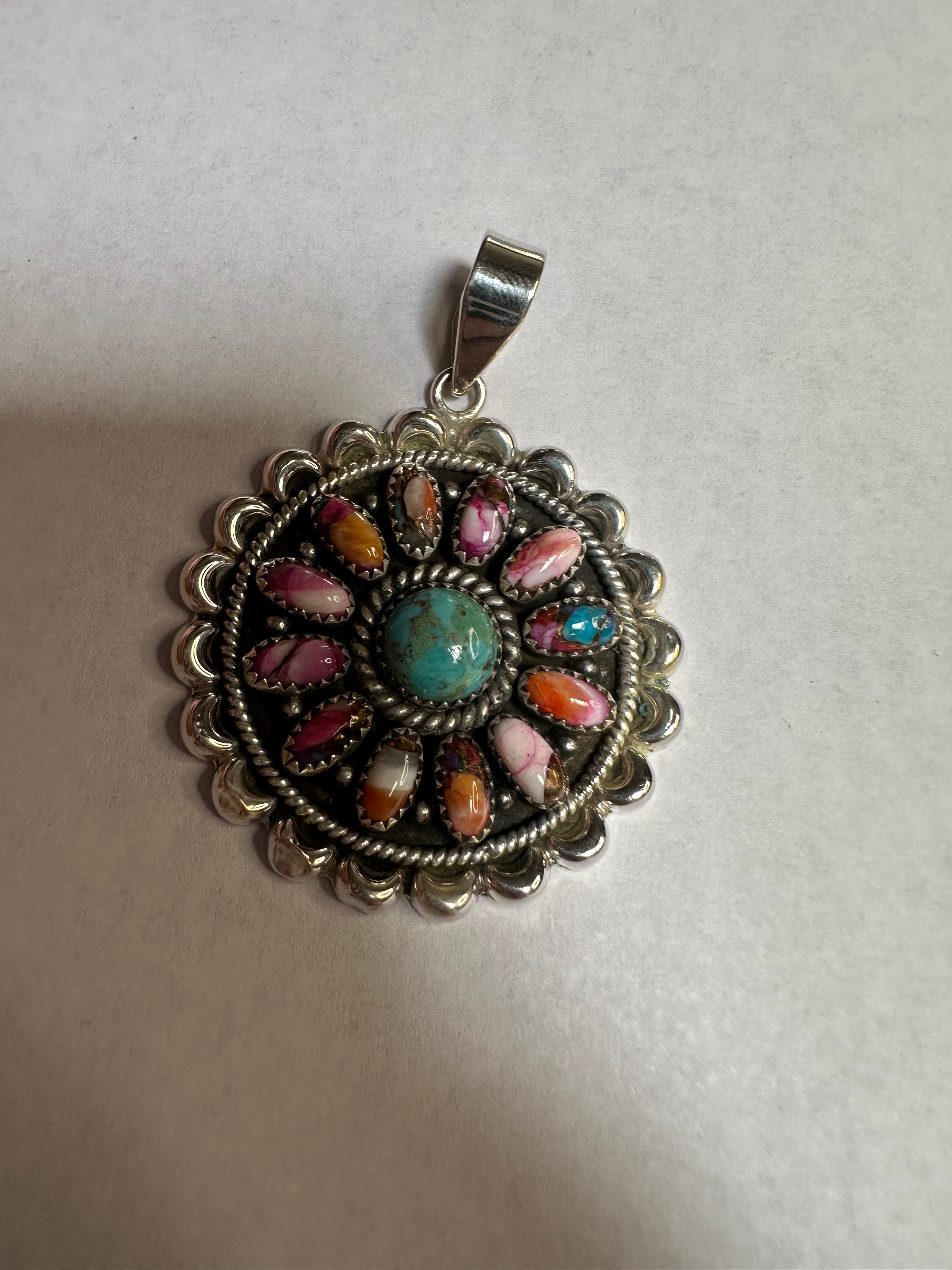 Beautiful Handmade Sterling Silver, Pink Dream Mojave & Turquoise Cluster Pendant