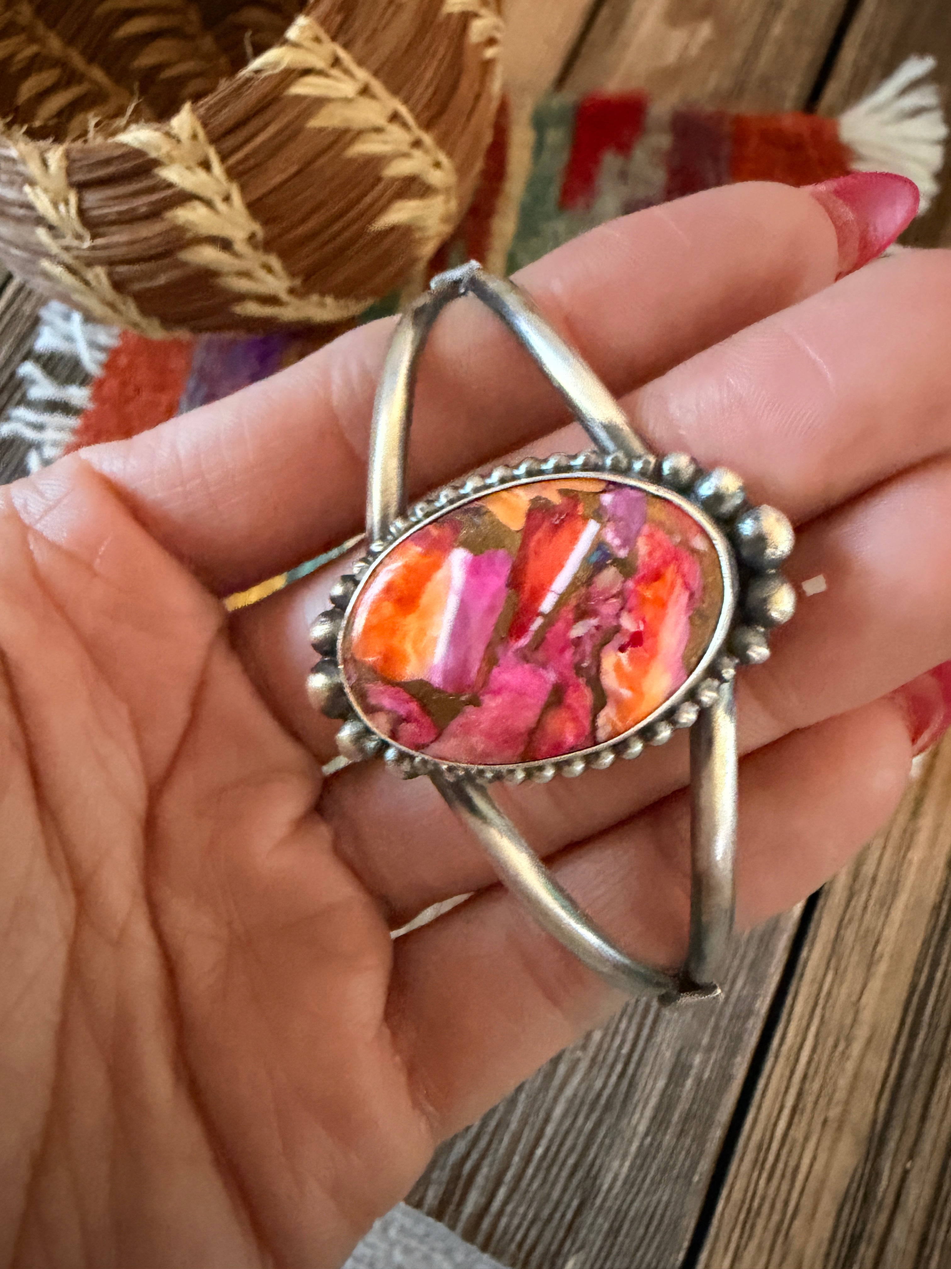 Handcrafted Pink Dream Mojave & Sterling Silver Cuff Bracelet