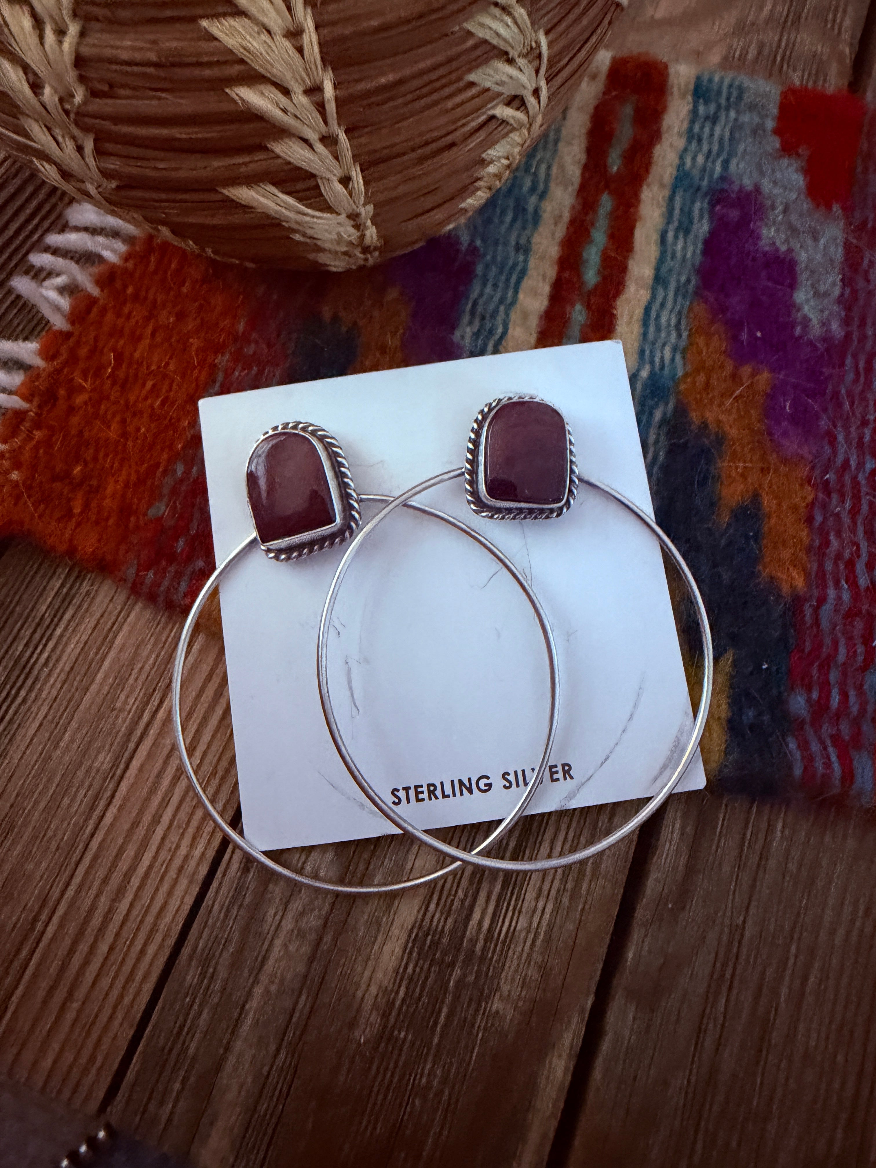 Handcrafted Purple Spiny and Sterling Silver Dangle Hoop Earrings by Elouise Kee