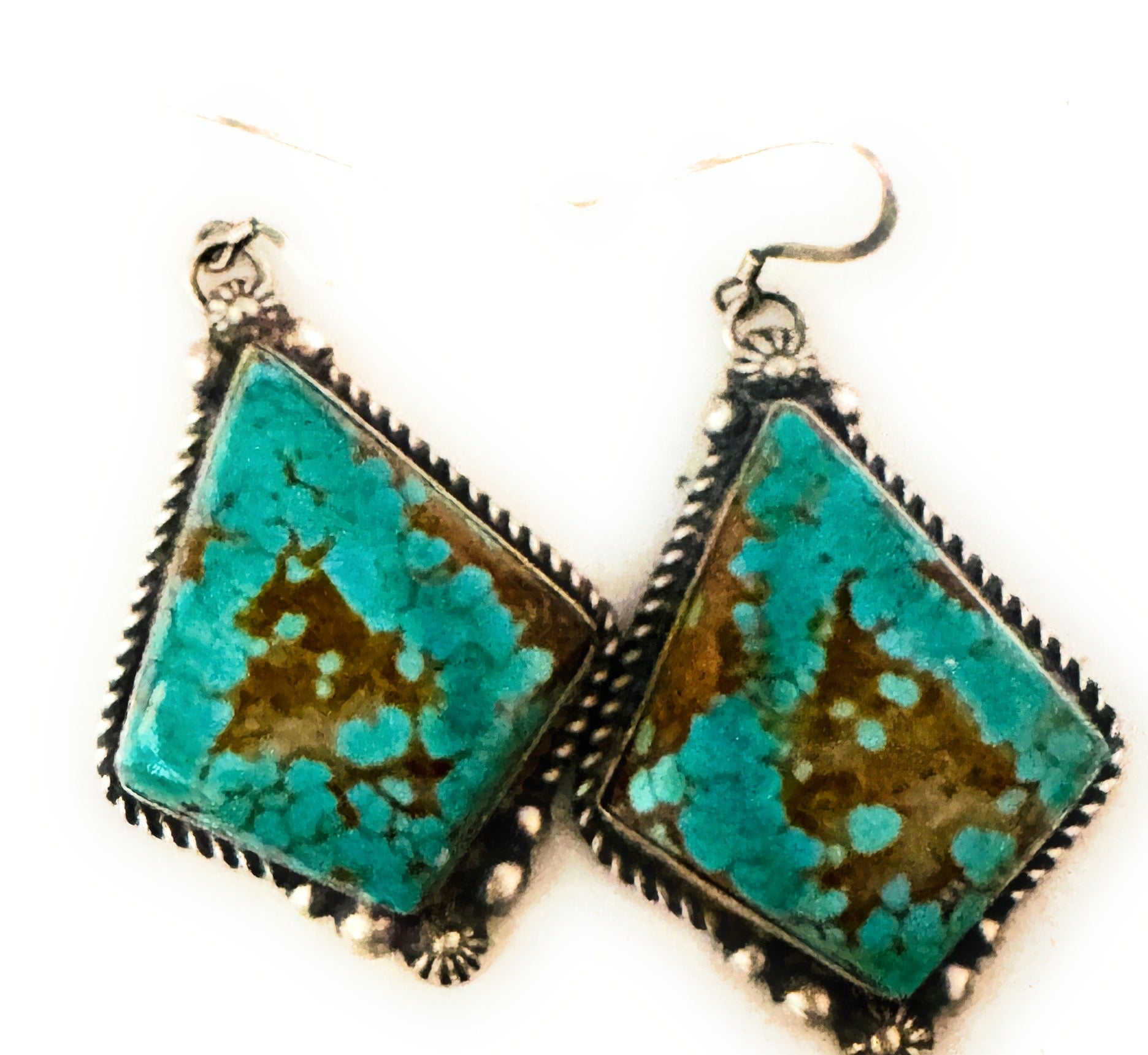 Navajo Number 8 Turquoise And Sterling Silver Dangle Earrings