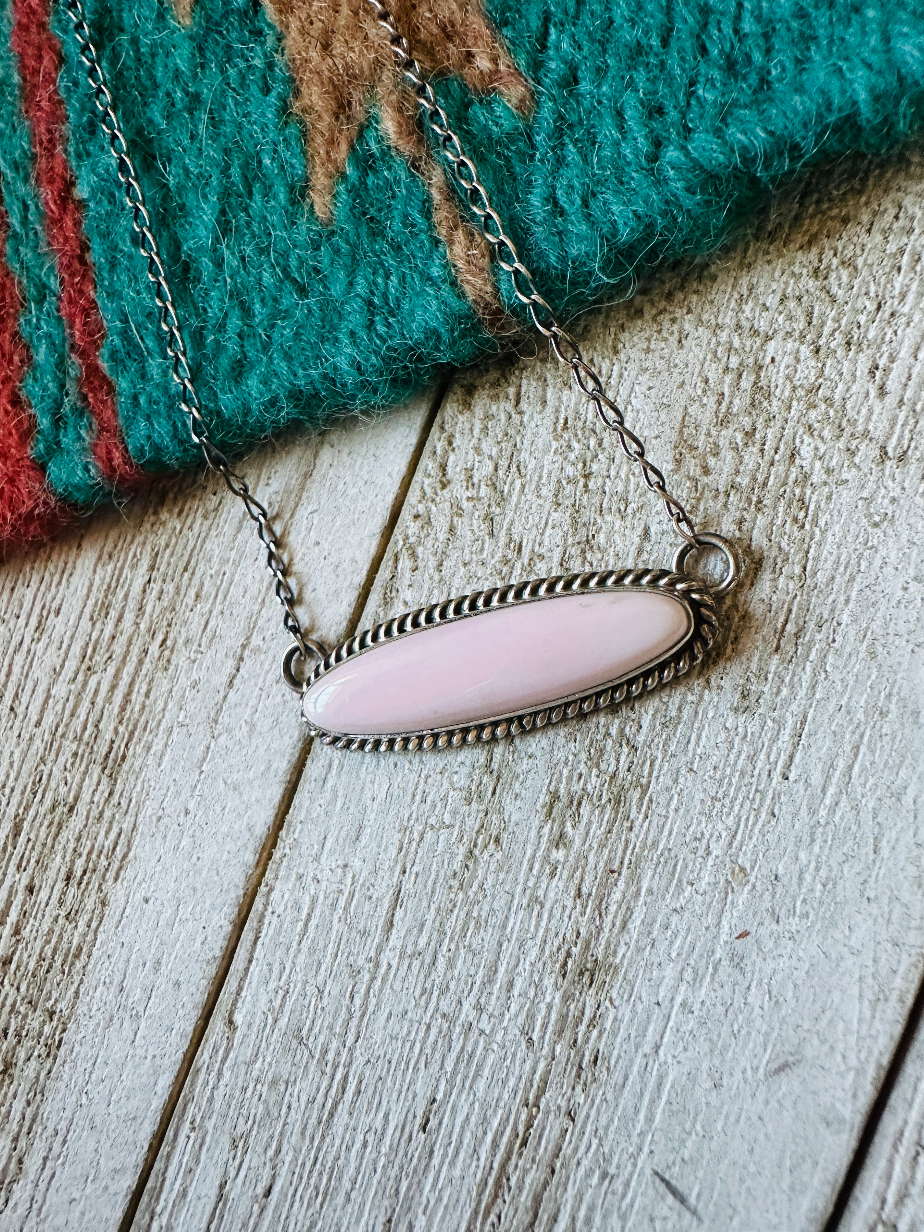 Navajo Sterling Silver & Queen Pink Conch Necklace