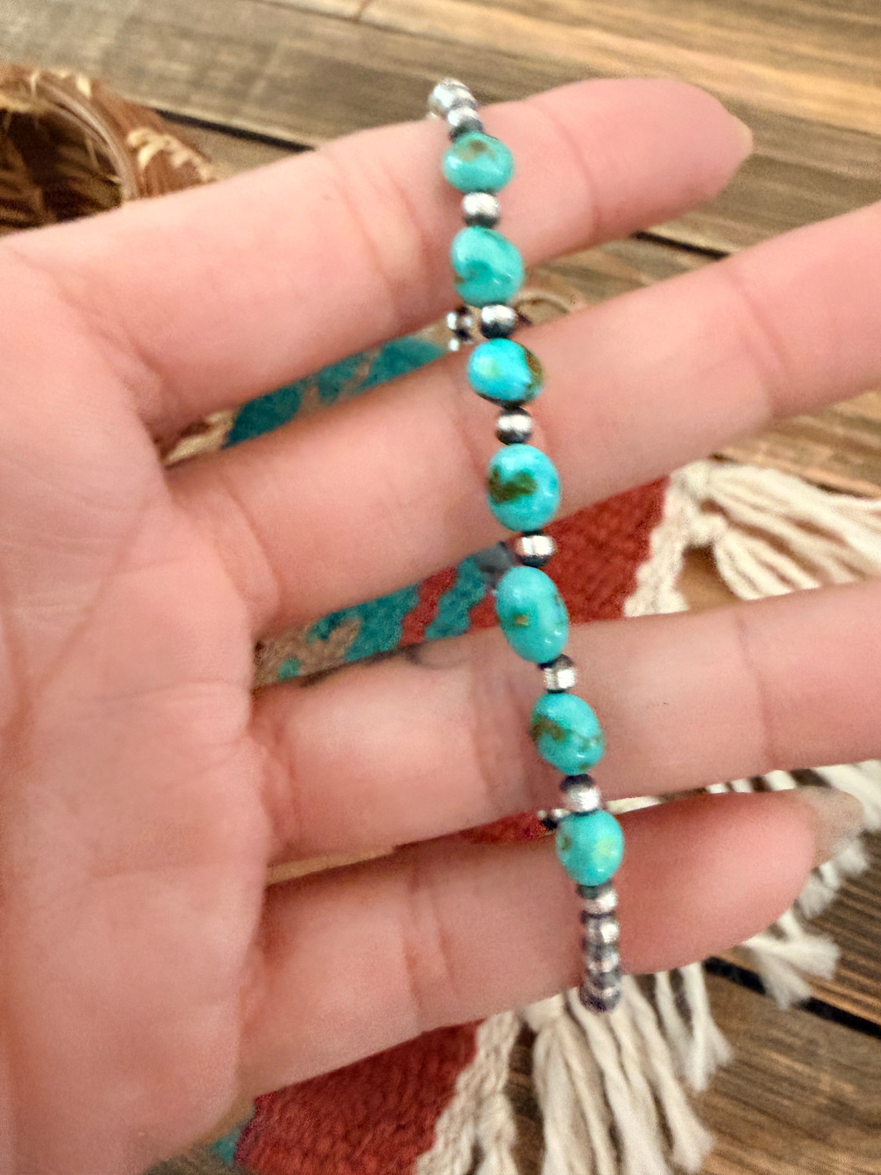 Handcrafted Sonoran Gold Turquoise & Sterling Silver Pearl Beaded Bracele