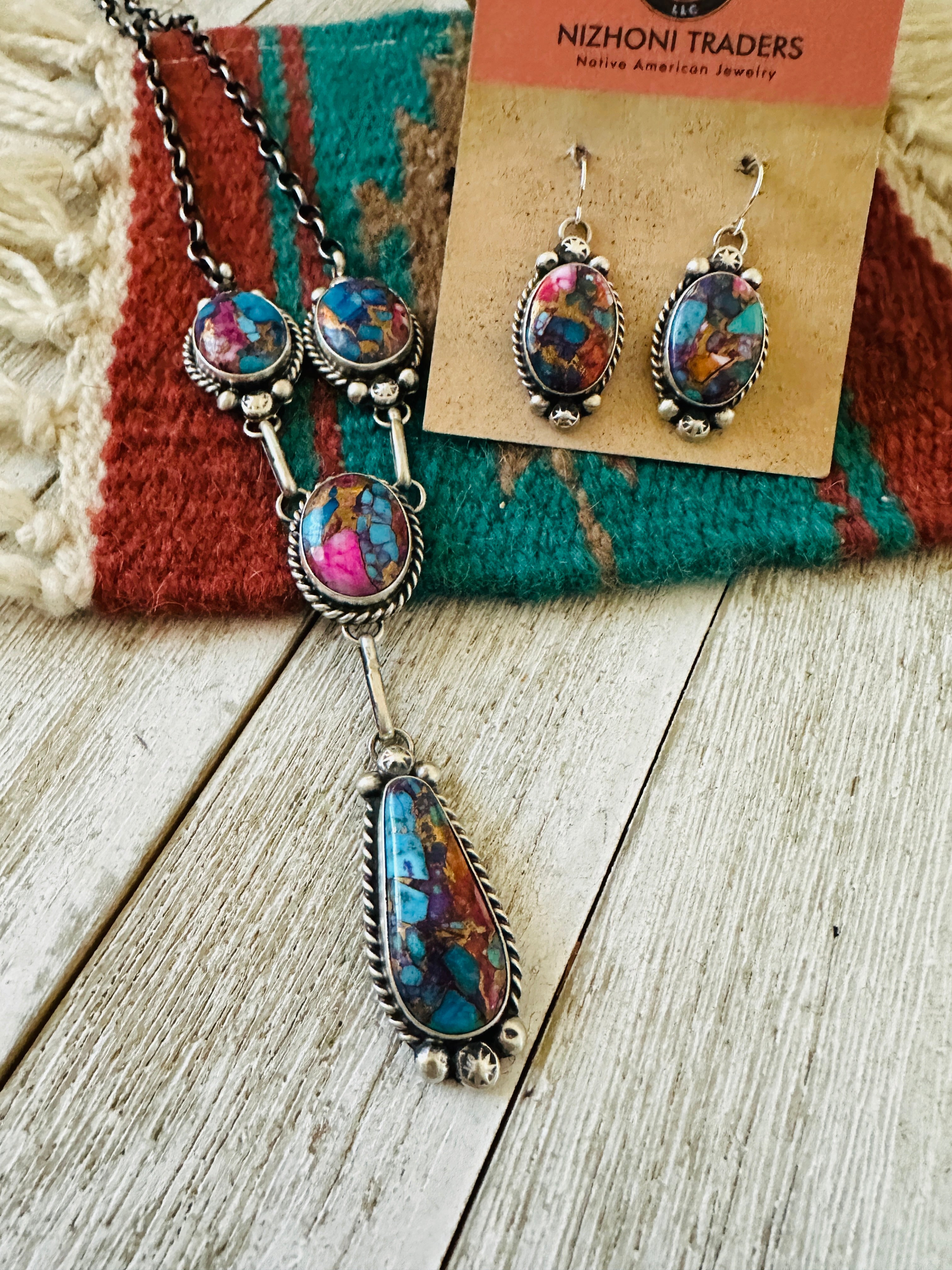 Handcrafted Sterling Silver & Pink Dream Mojave Lariat Necklace Set by Augustine Largo