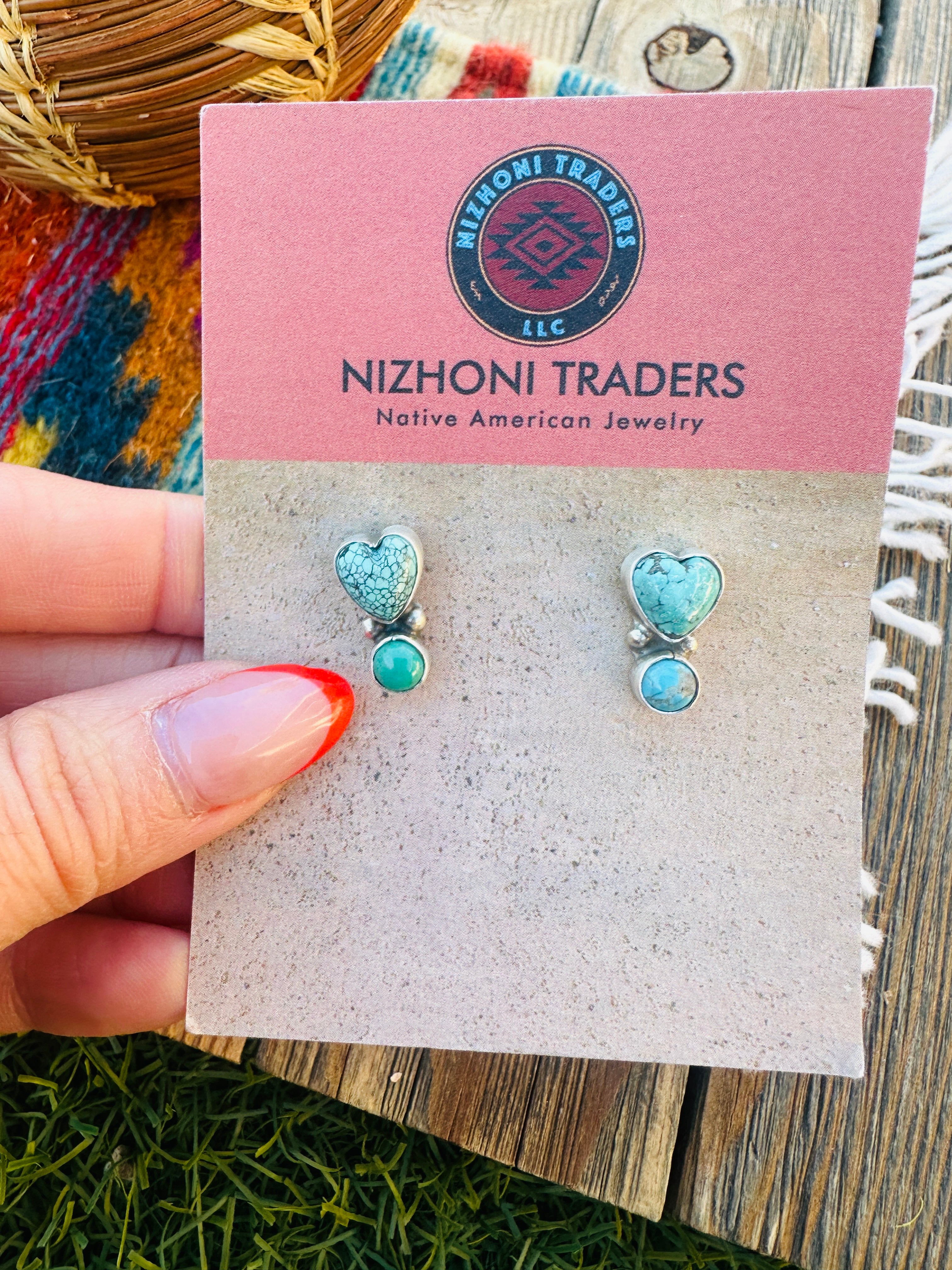 Handcrafted Turquoise & Sterling Silver Heart Dangle Earrings