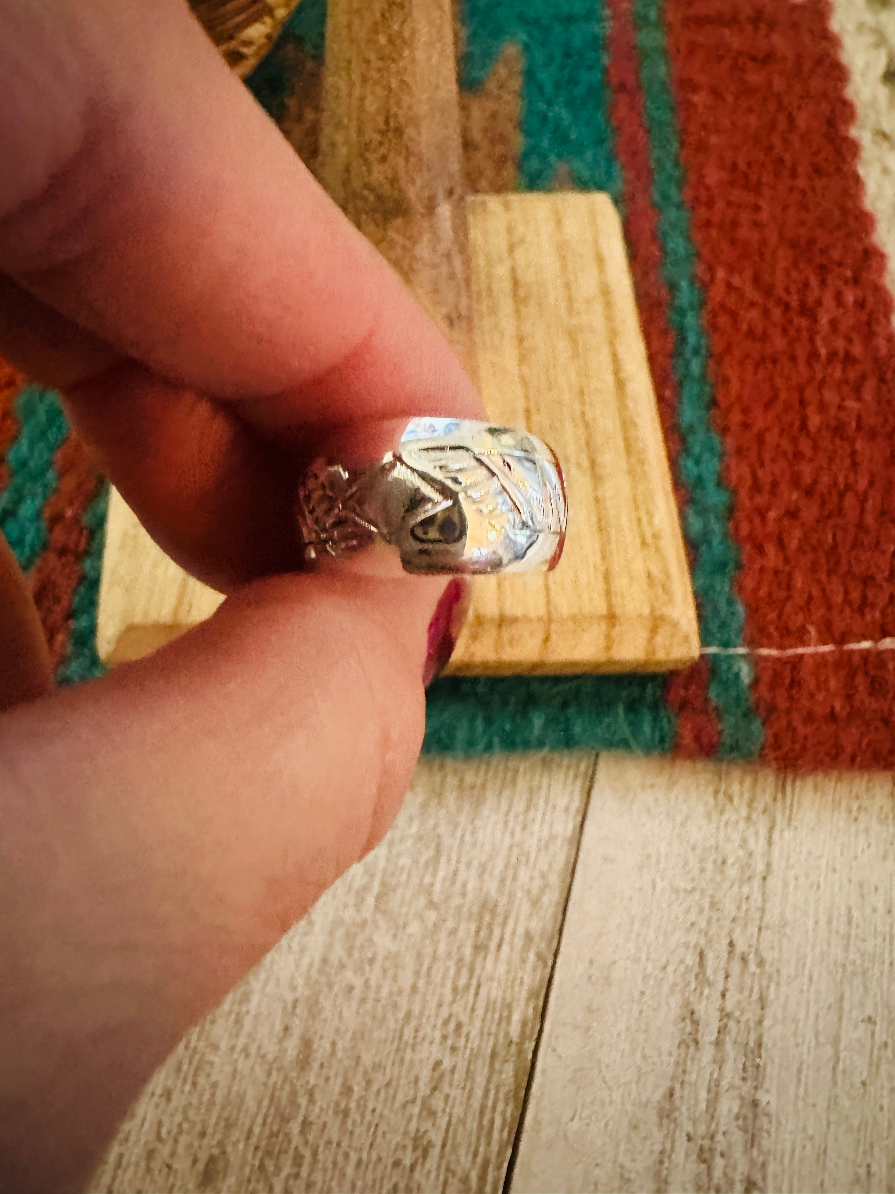 Navajo Hand Stamped Sterling Silver Band Ring Size 5