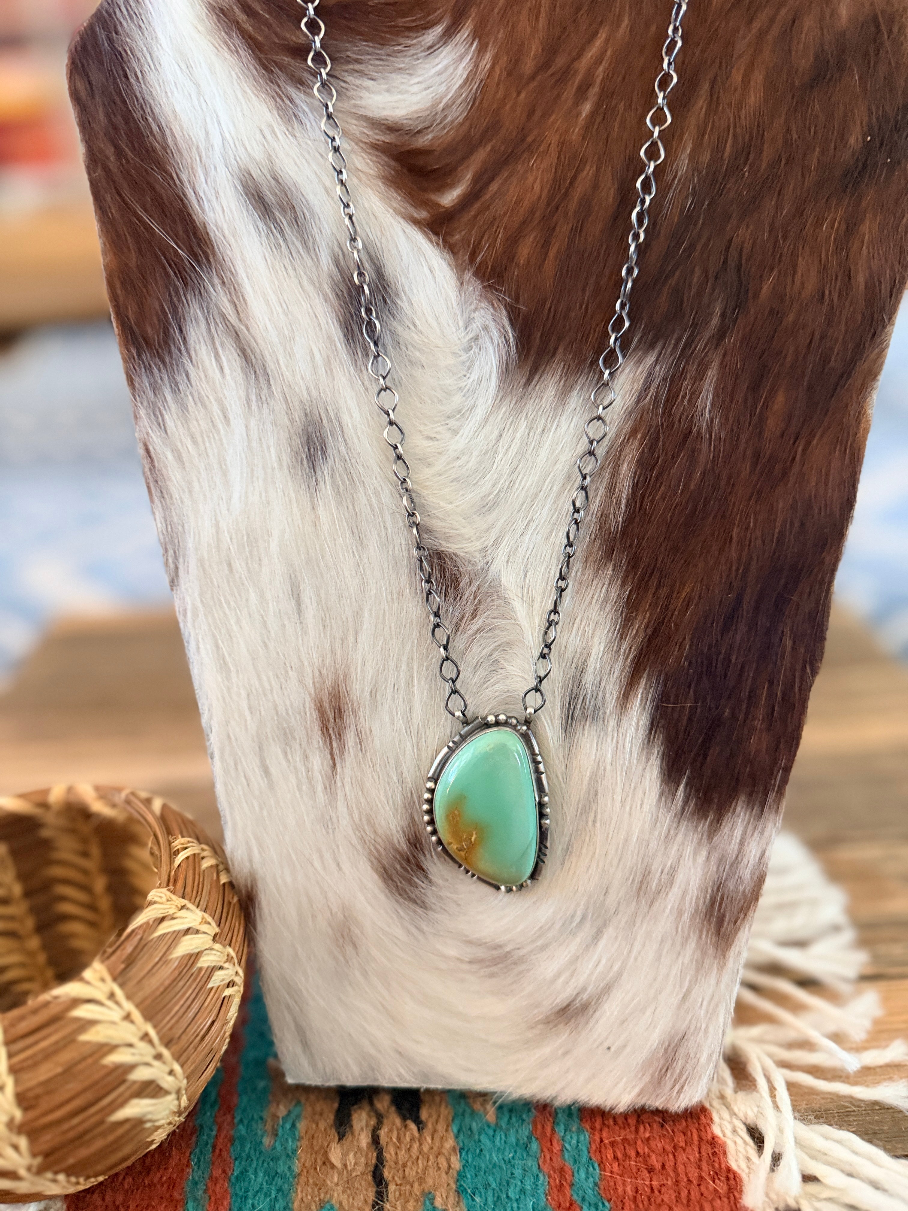 Handcrafted Carico Lake Turquoise & Sterling Silver Necklace by Sheila Becenti