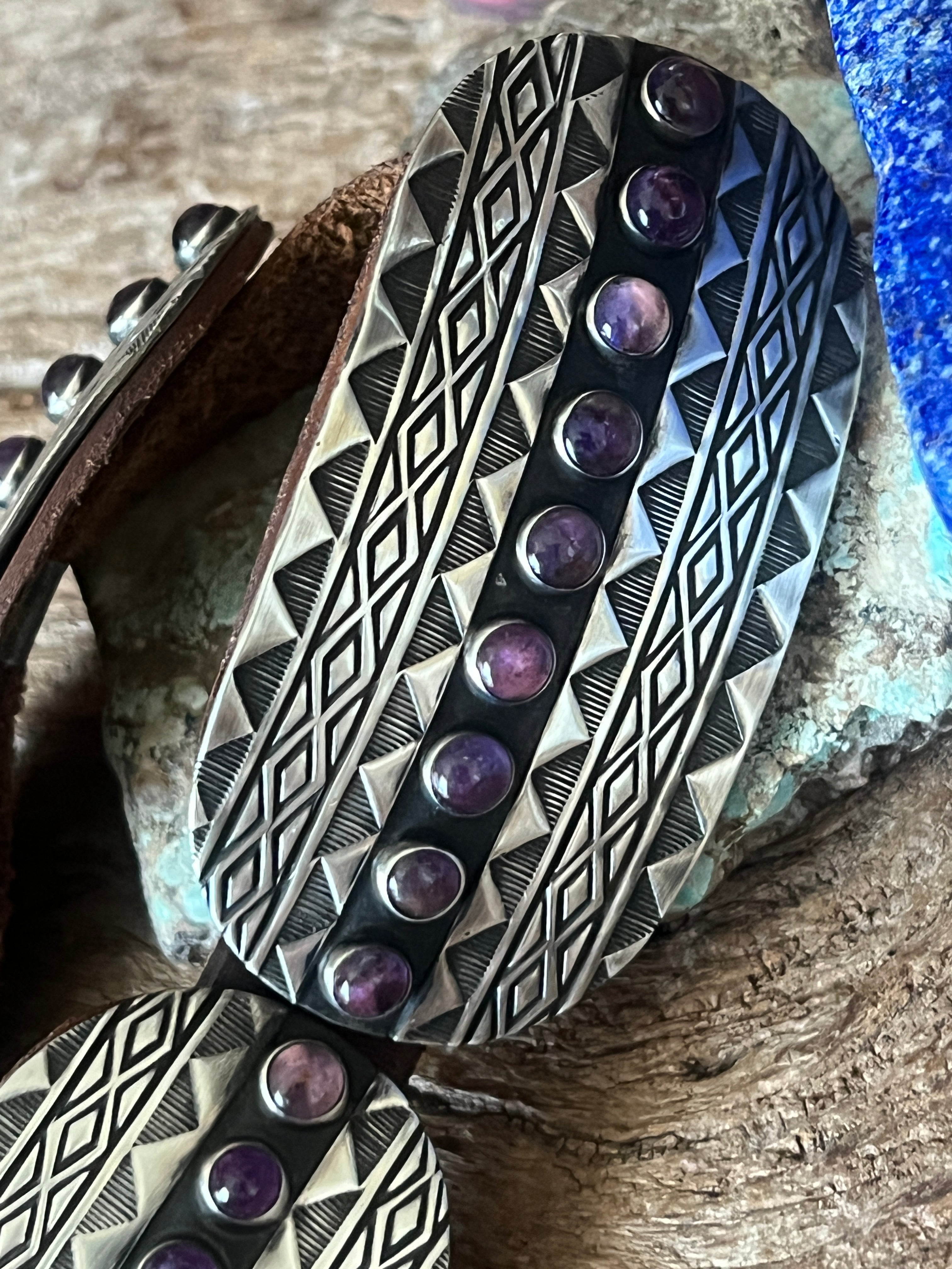 Stunning Old Pawn Handcrafted Sterling Silver and Amethyst Concho Belt by Seth Brown, Taos