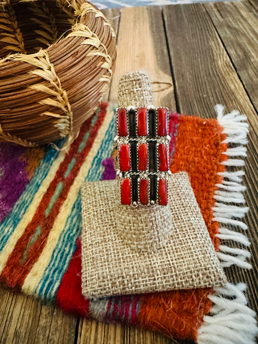 Handcrafted Coral & Sterling Silver Cluster Ring