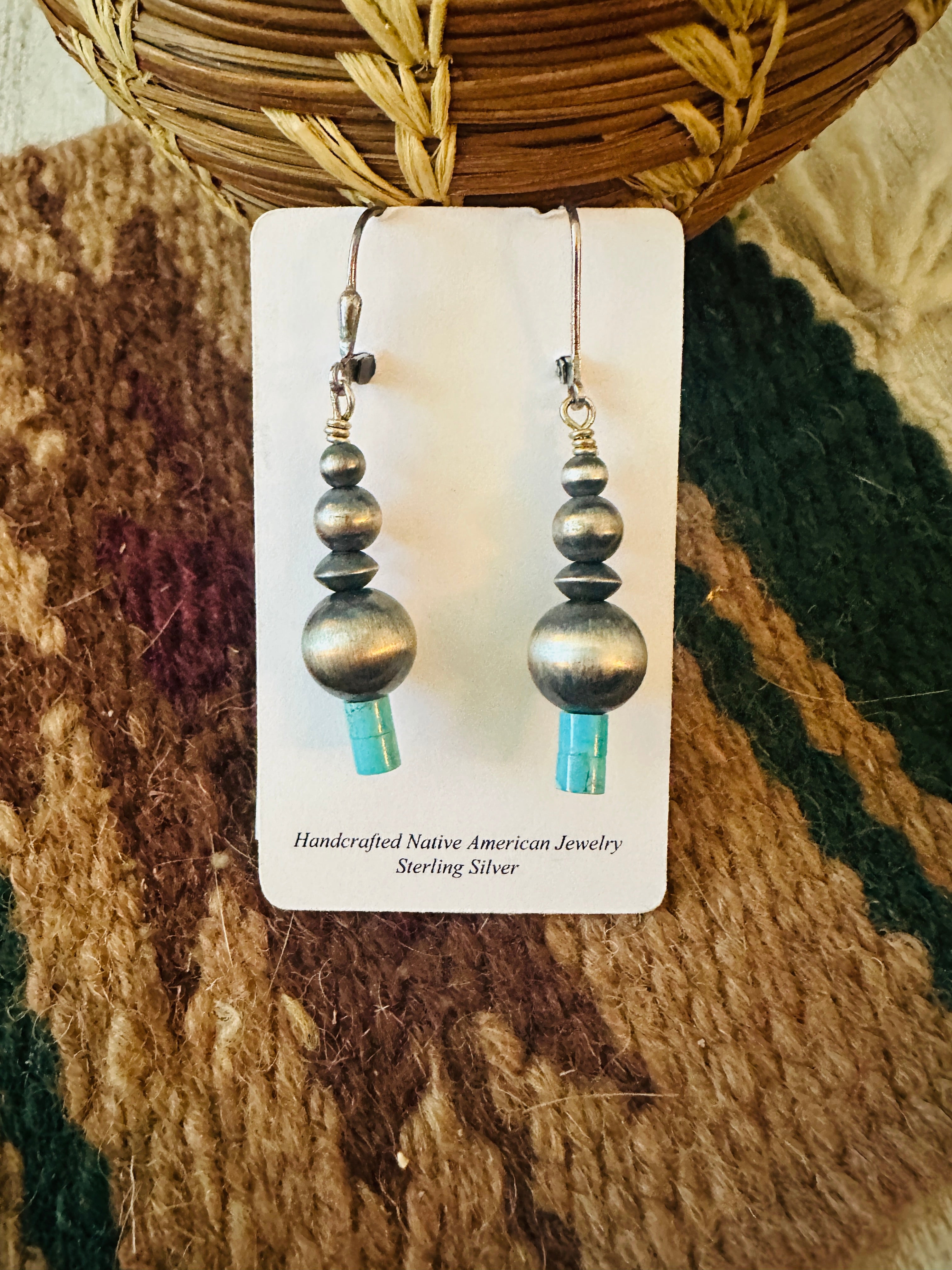 Navajo Turquoise & Sterling Silver Beaded Dangle Earrings