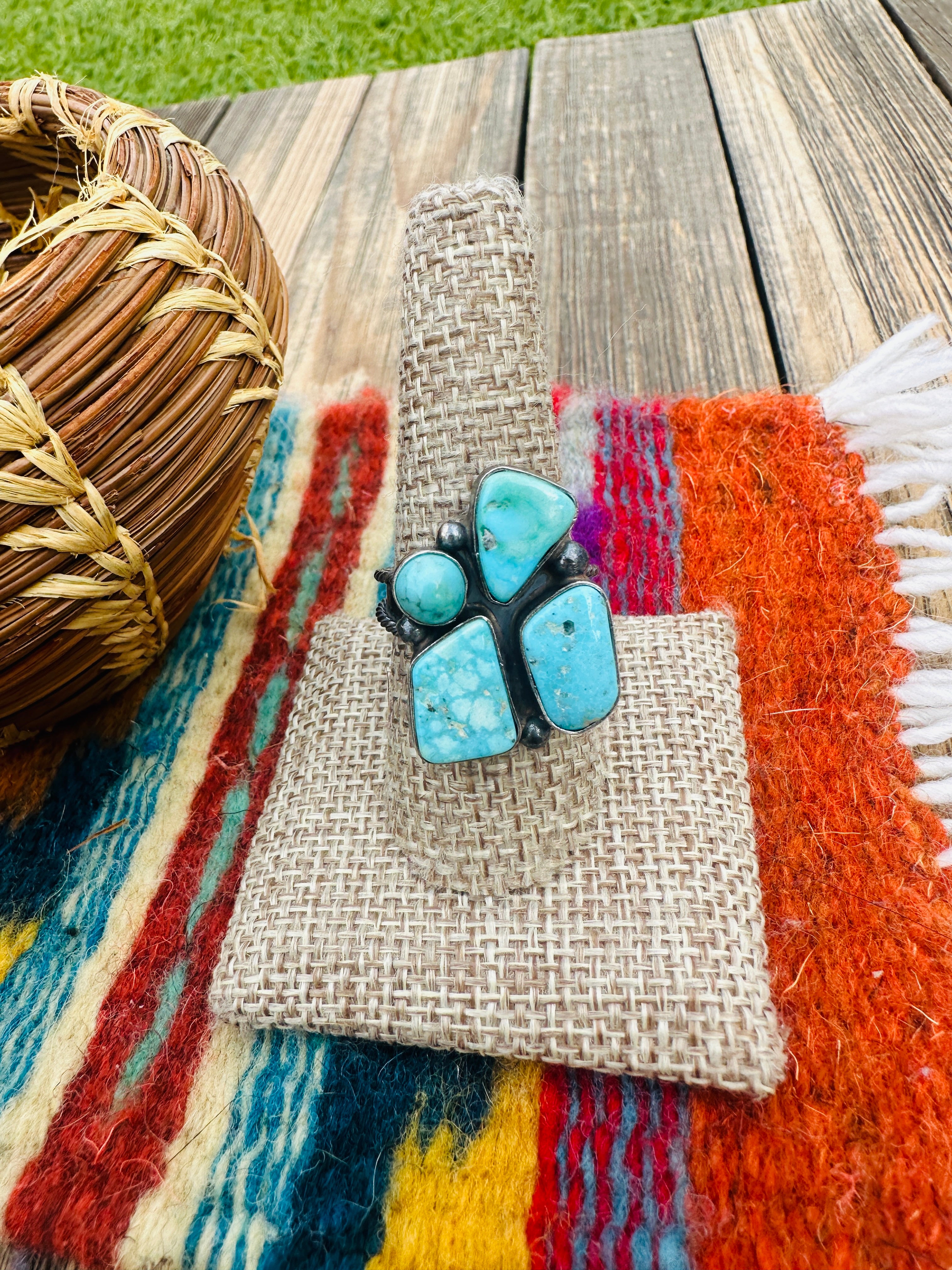 Handcrafted Turquoise & Sterling Silver Adjustable Ring by Jacqueline Silver