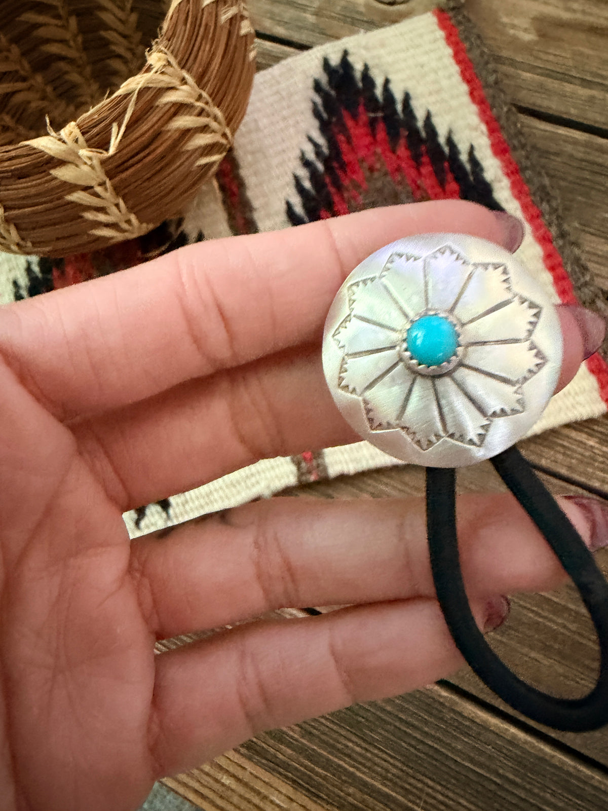 Handcrafted Turquoise & Sterling Silver Concho Hair Tie Charm