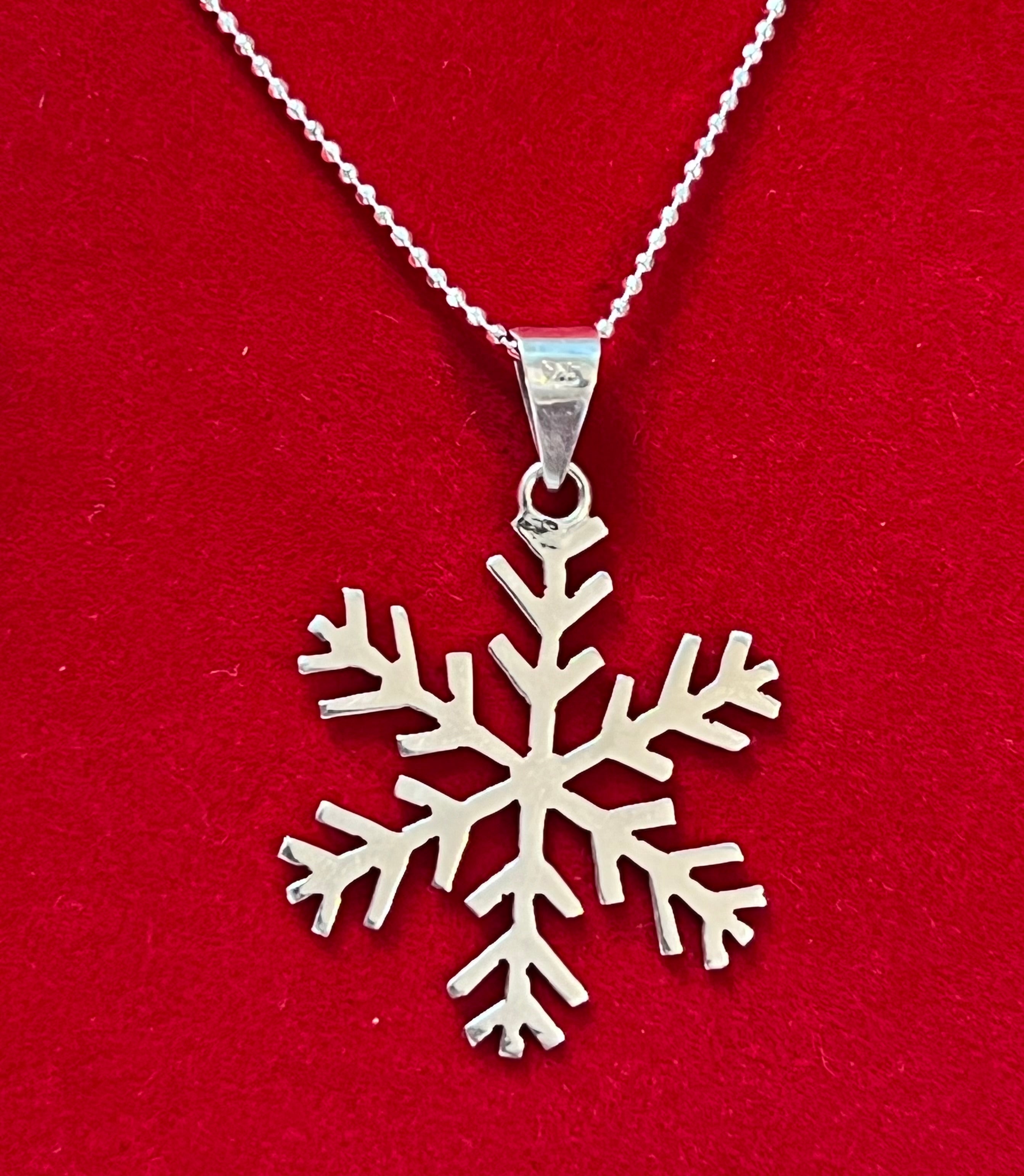 Large Sterling Silver Snowflake Pendant Necklace