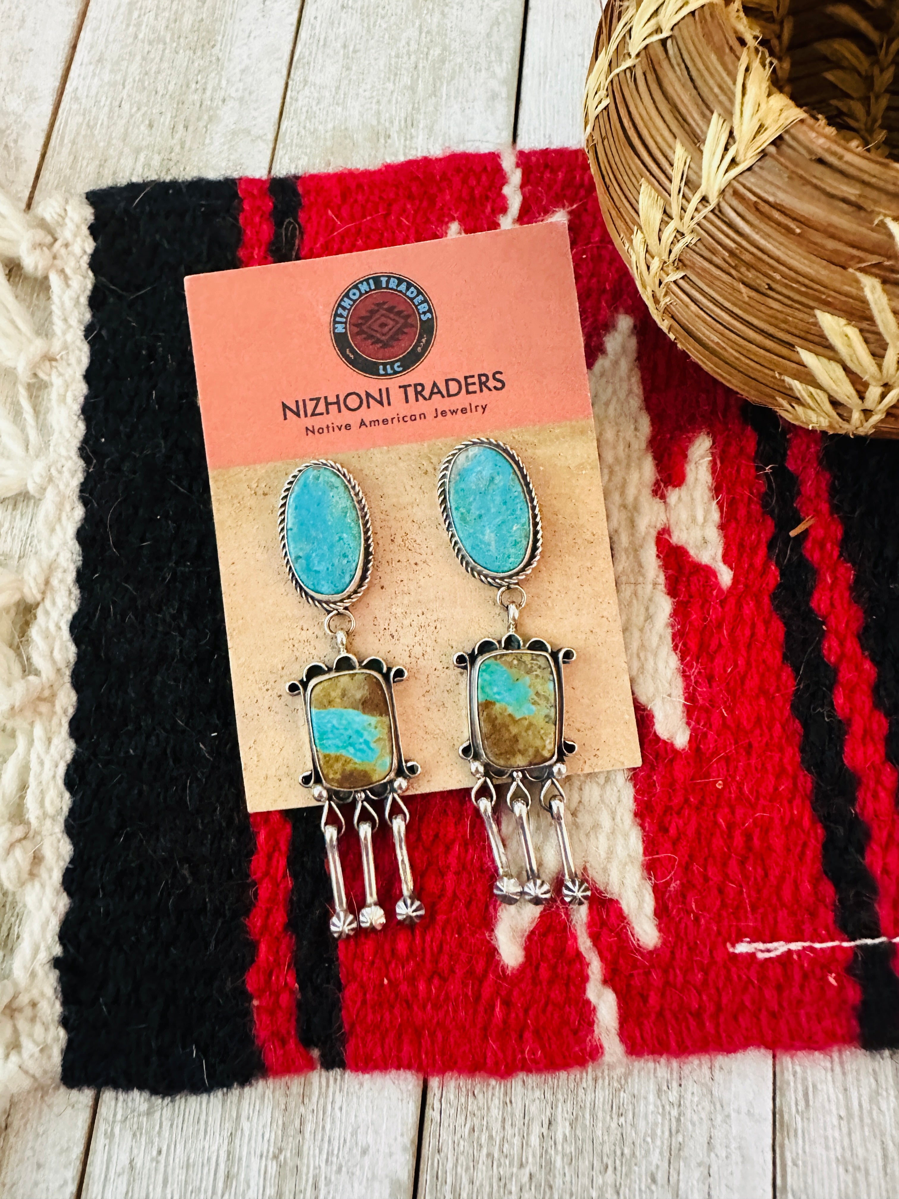 Handcrafted Royston Turquoise And Sterling Silver Dangle Earrings by Jacqueline Silver