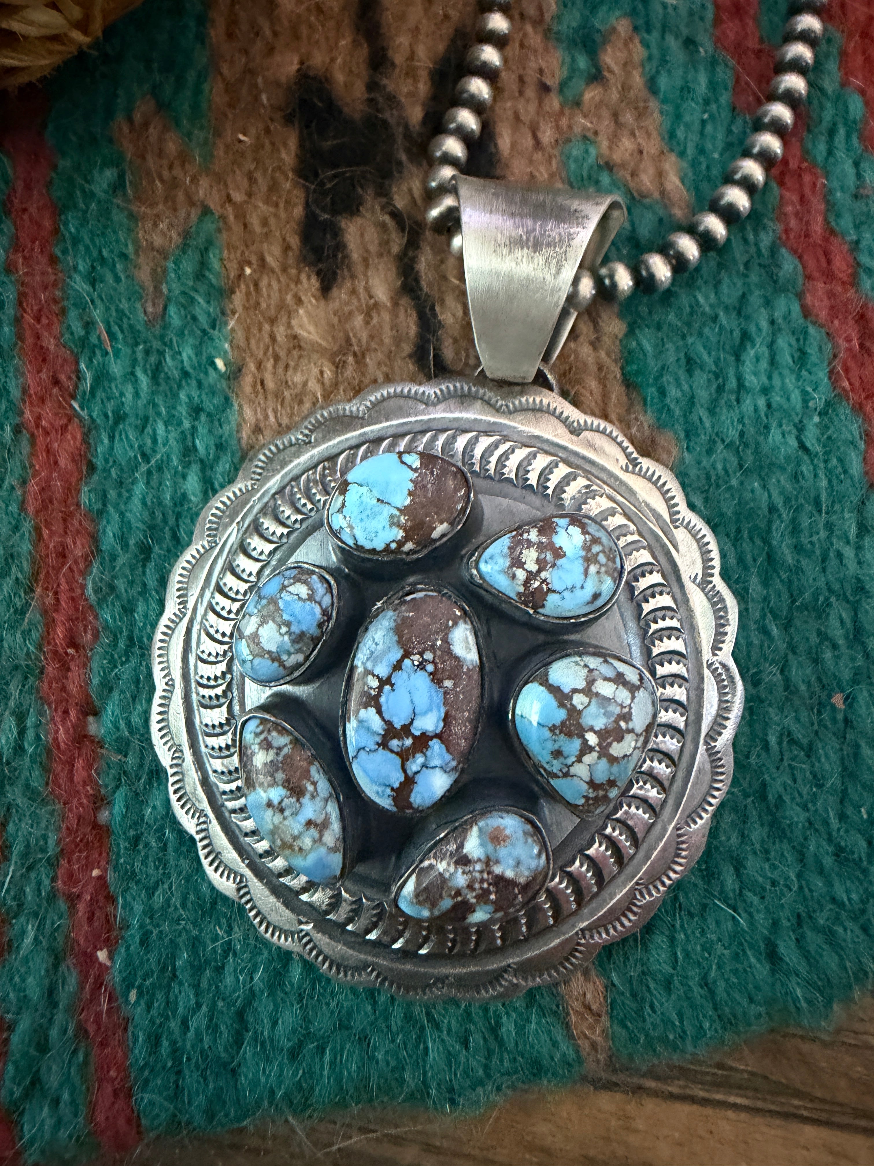 Handcrafted Sterling Silver & Golden Hills Turquoise Concho Pendant by Chimney Butte