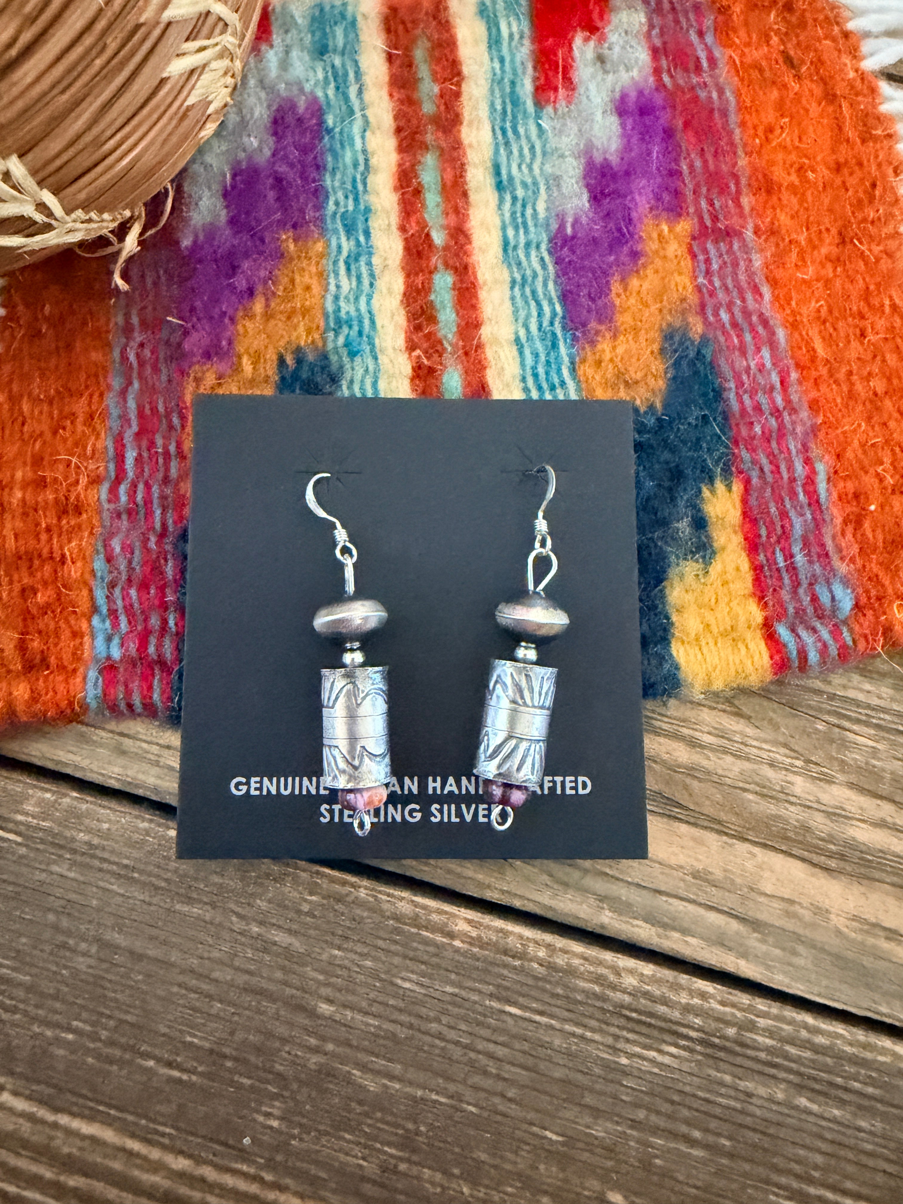 Handcrafted Sterling Silver & Purple Spiny Beaded Dangle Earrings
