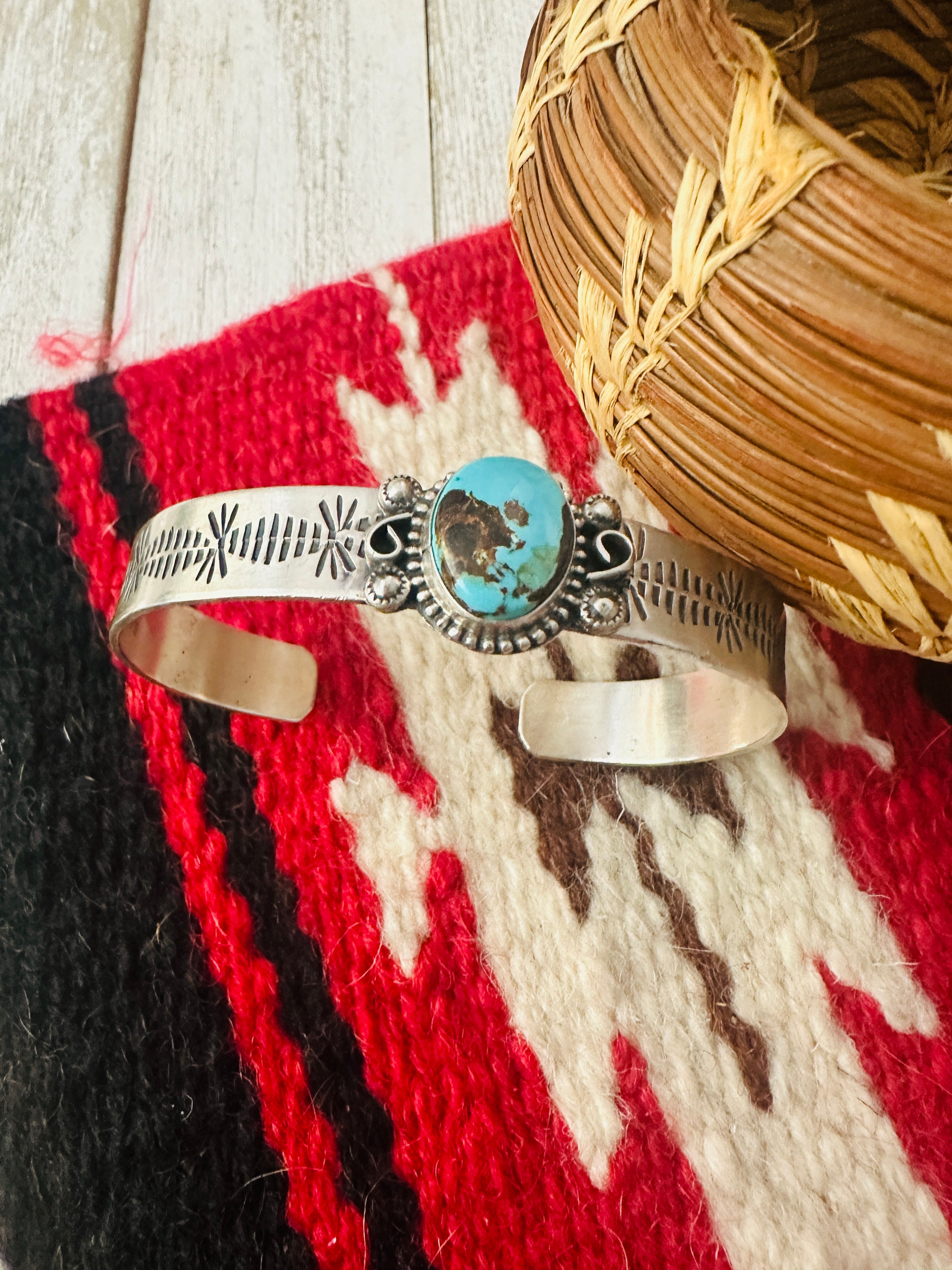 Navajo Kingman Turquoise & Sterling Silver Cuff Bracelet