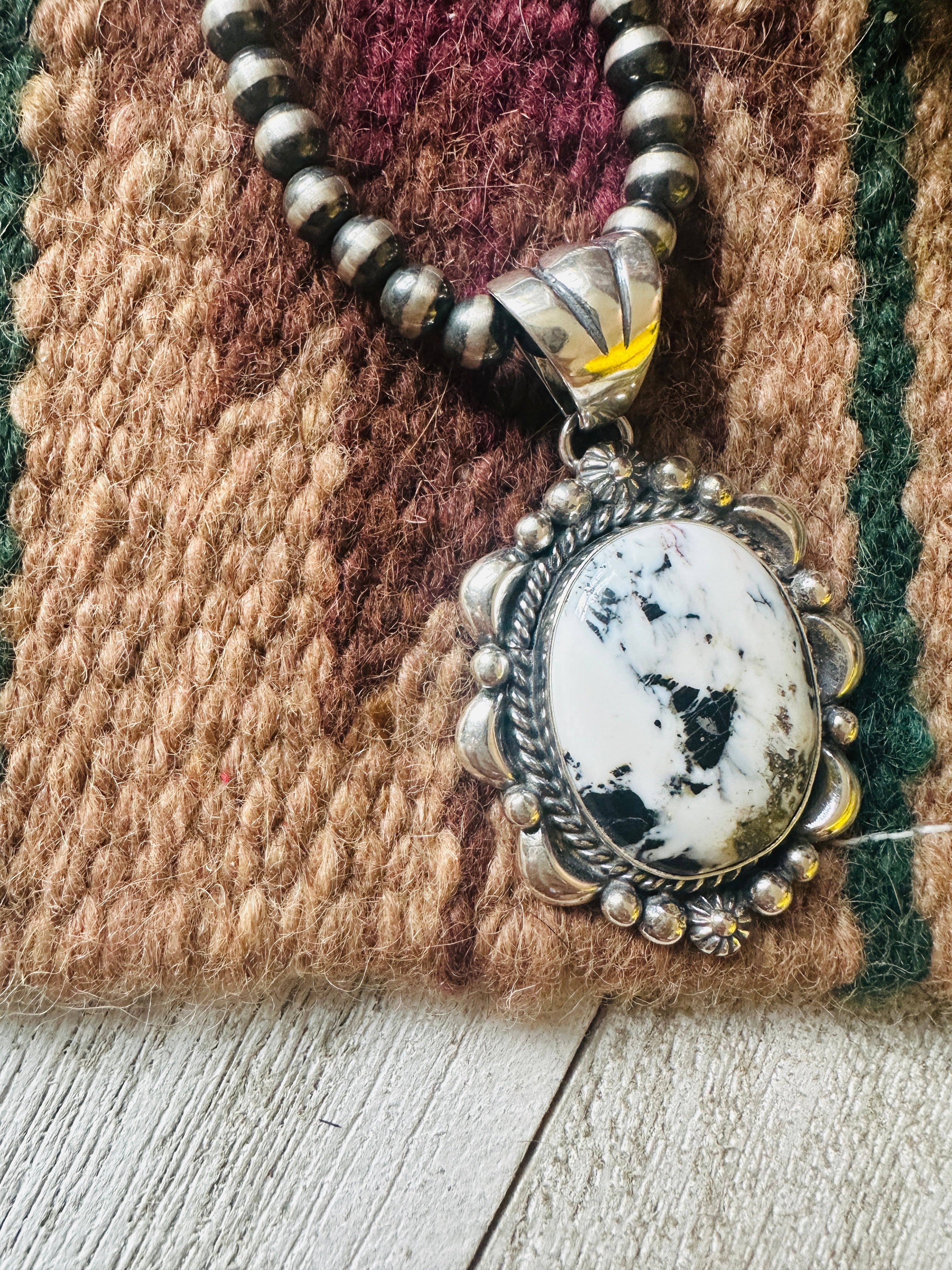 Navajo White Buffalo and Sterling Silver Pendant