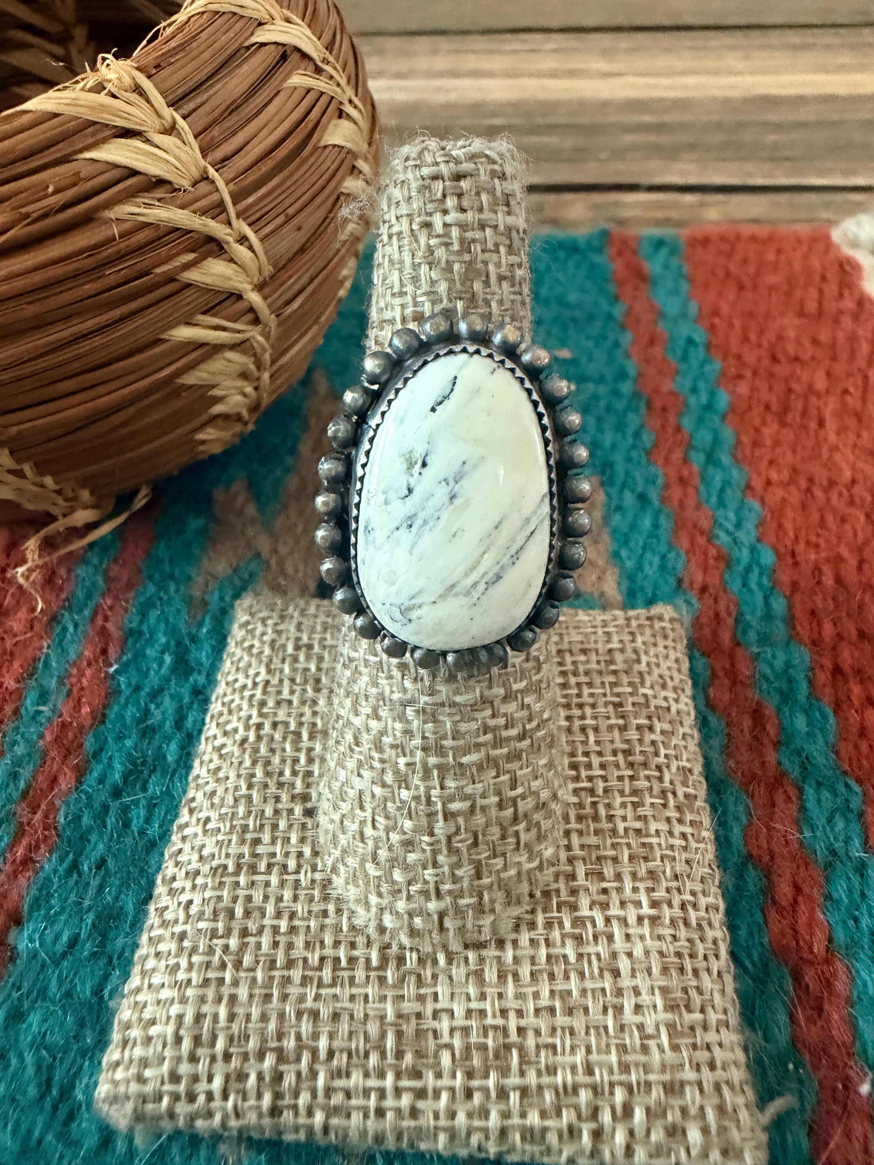 Handcrafted White Buffalo & Sterling Silver Adjustable Ring by Tillie Jon