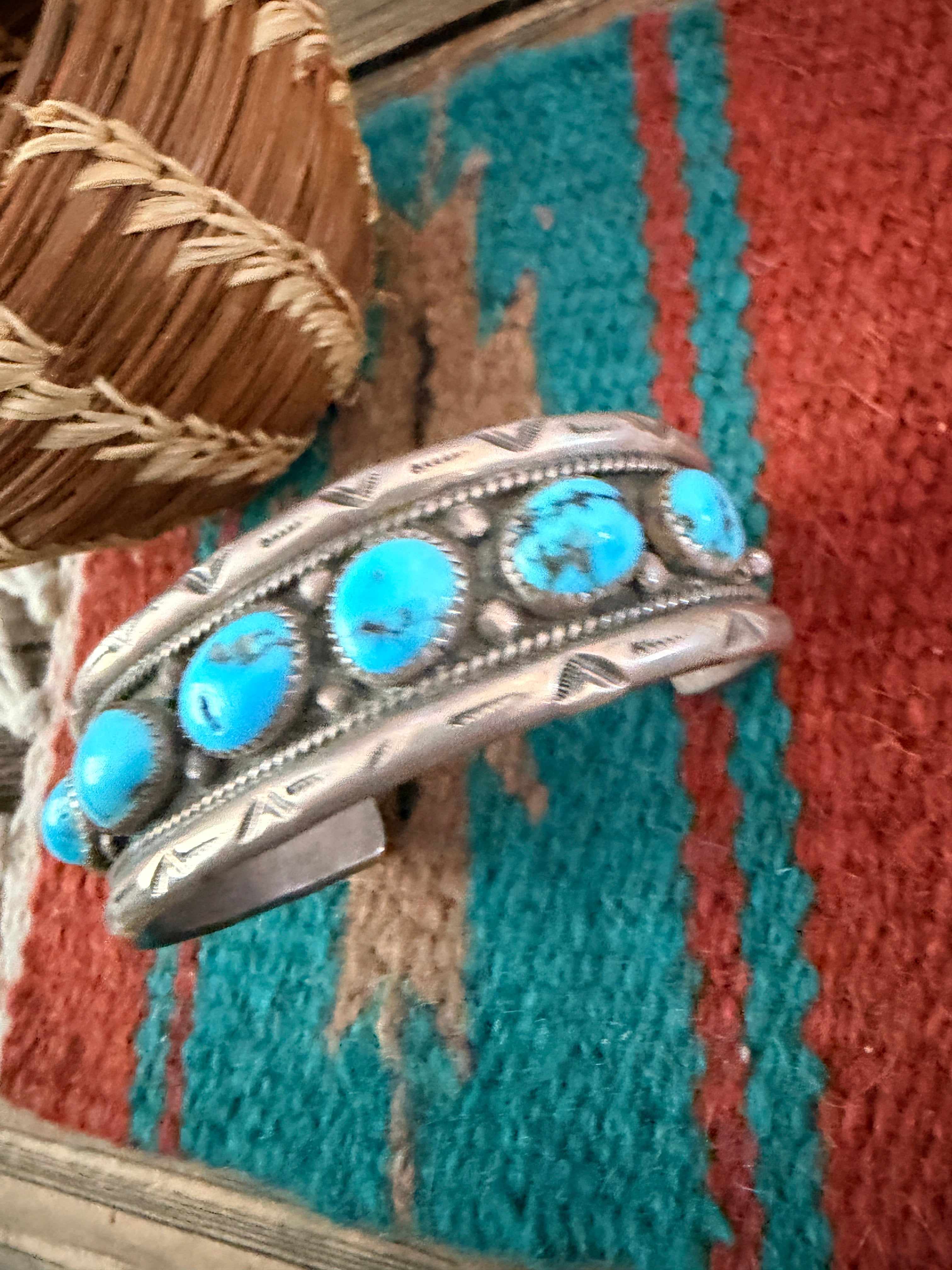 Handcrafted Old Pawn Sterling Silver & Turquoise Cuff Bracelet