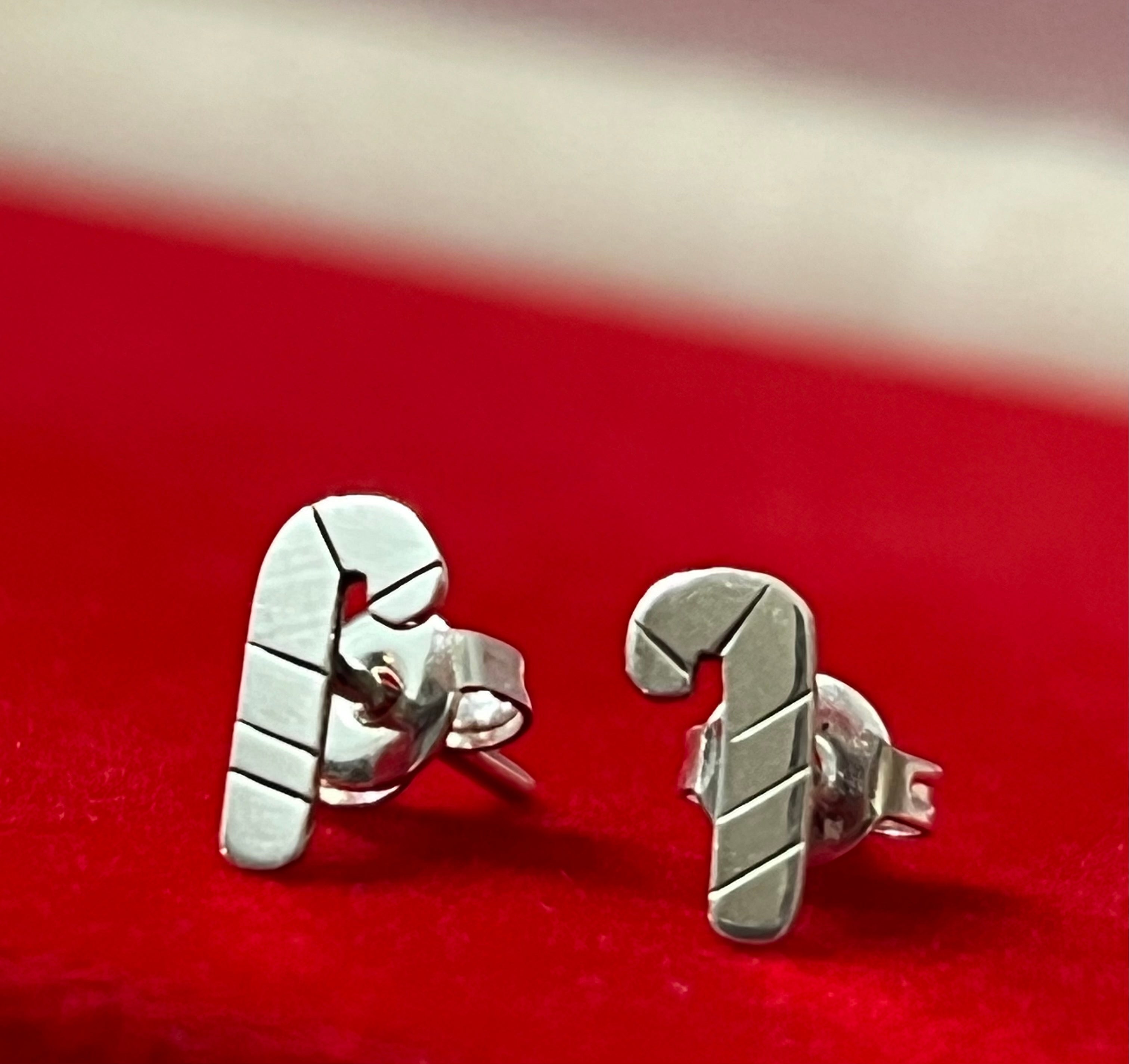 Sterling Silver Candy Cane Earrings On Post