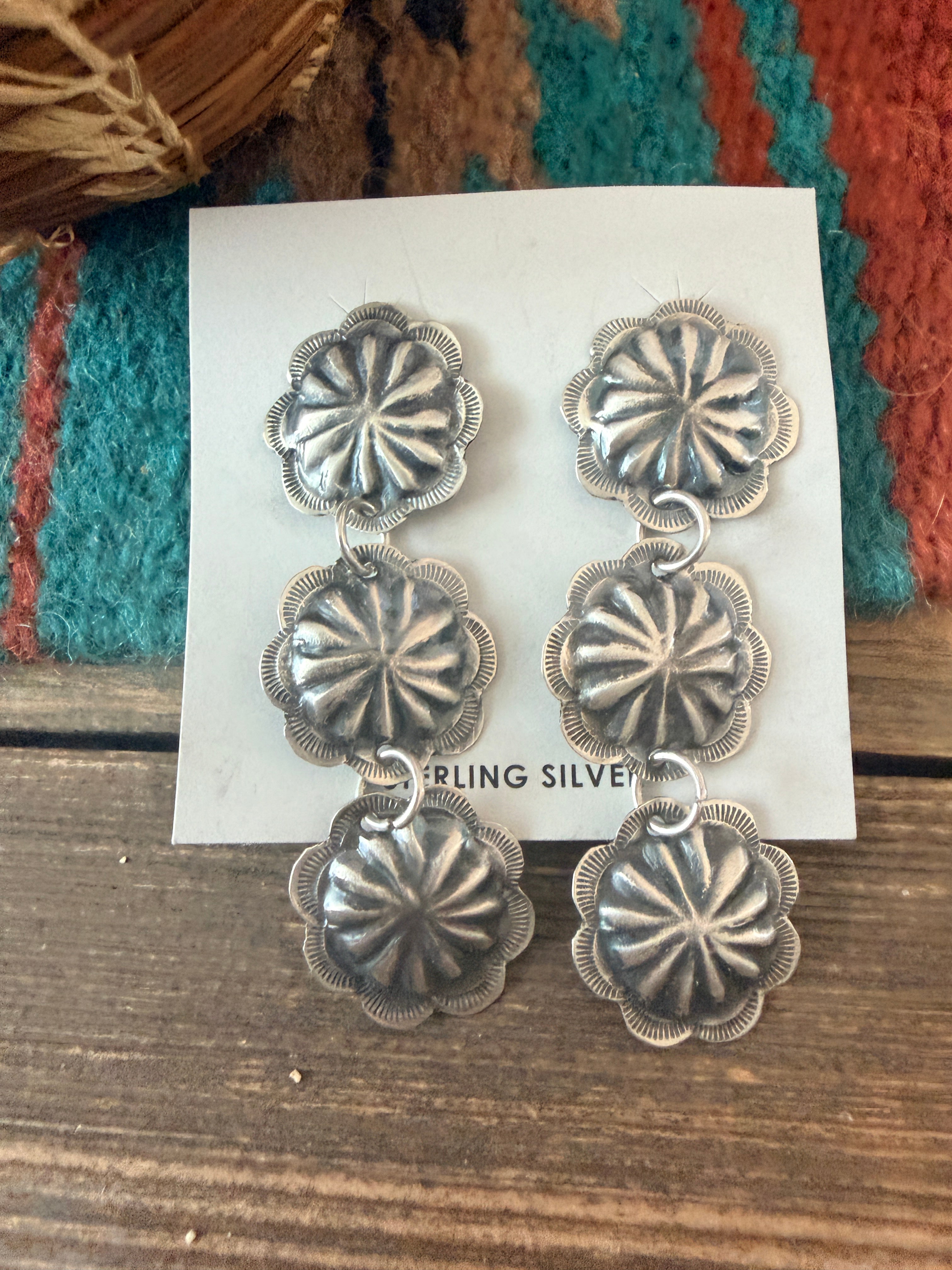 Handcrafted Sterling Silver Concho Dangle Earrings